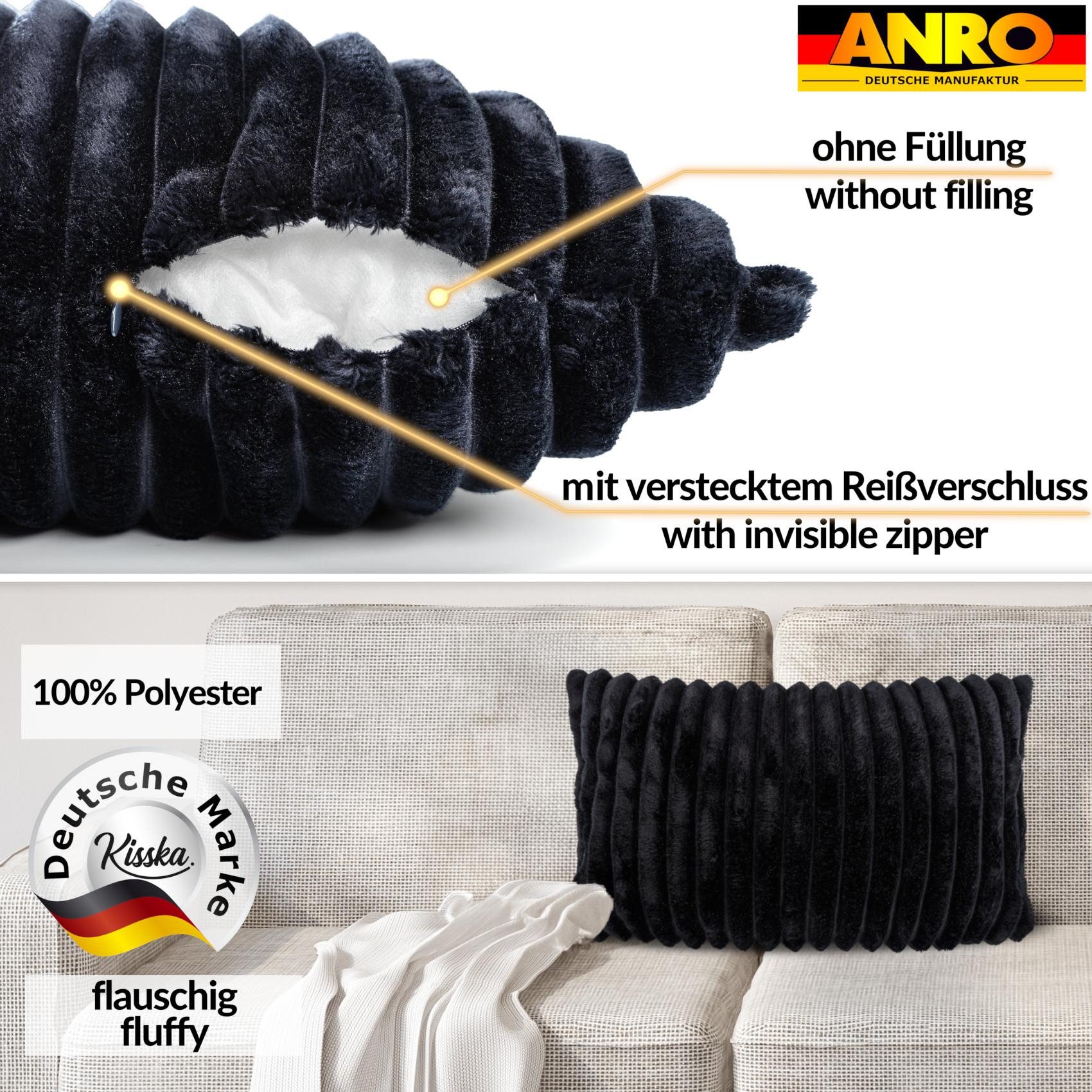 Kisska Dekokissen LILLI BIG CORD Velour Ambiente dekorieren, Kissenüberzug ohne Füllung BIG-Cord UNI 50x30cm Einfarbig Schwarzblau