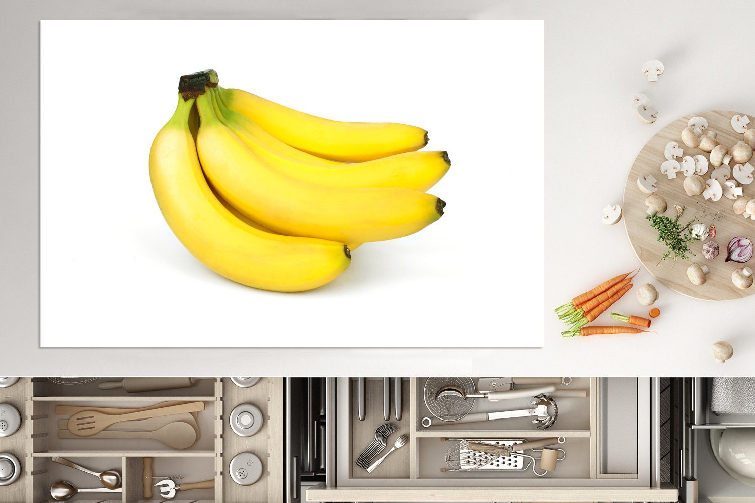 die MuchoWow Gelb Ceranfeldabdeckung - Induktionskochfeld (1 Vinyl, 81x52 für Obst, Schutz tlg), Herdblende-/Abdeckplatte Banane küche, cm, -