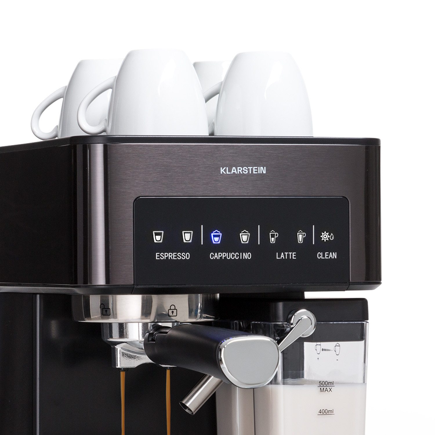 Klarstein Filterkaffeemaschine Arabica Comfort Siebträgermaschine 1350 W 20 Bar 1,8 L Touch, 1.8l Kaffeekanne, Kaffeebereiter Siebträger mit Milchschäumer & 20 bar