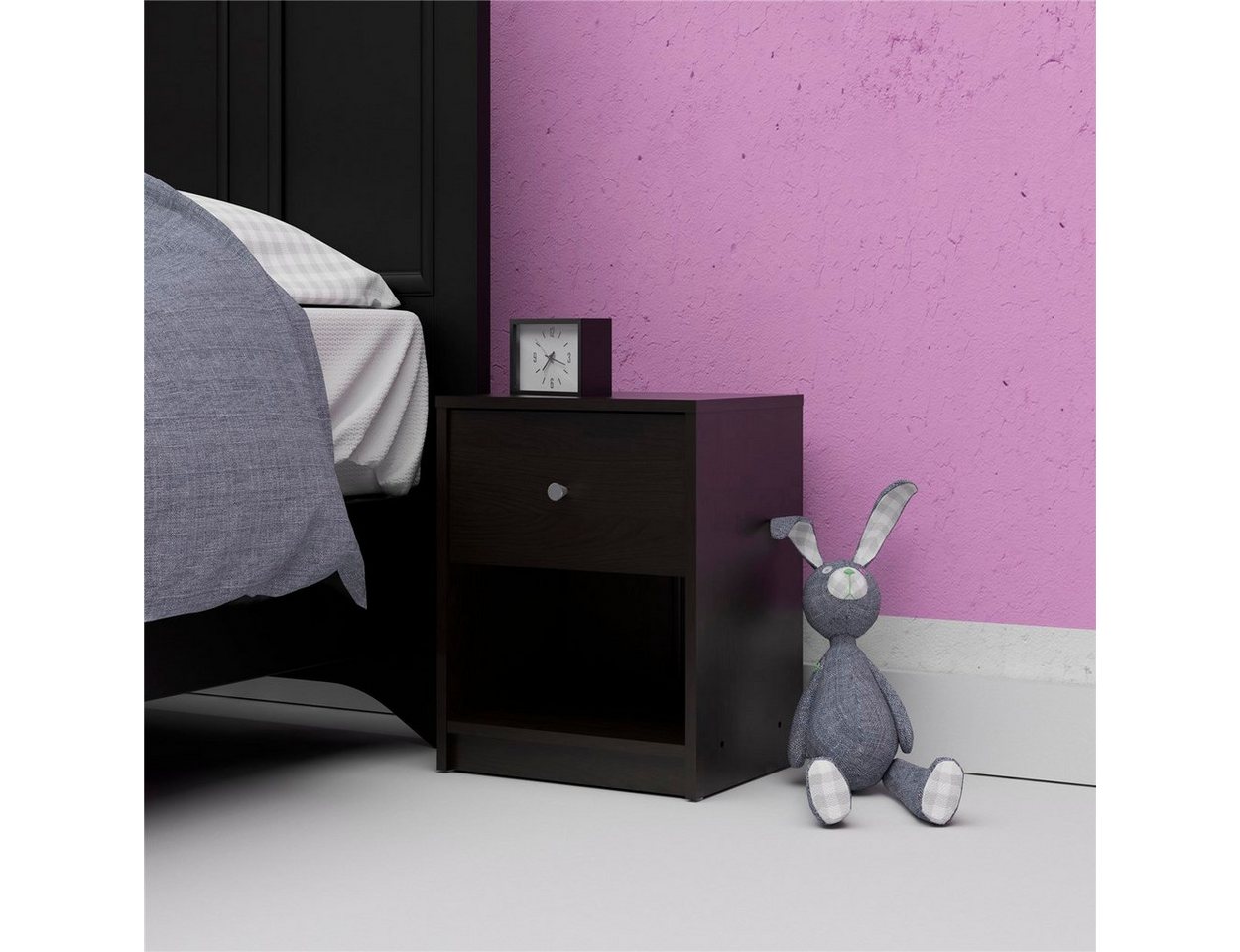 Home affaire Nachtkommode, Mit grauem Knopfgriff, modernes Scandi-Design, einfache Selbstmontage, für Schlafzimmer und Jugendzimmer, 37,9 x 48,4 x 30,1 cm-HomeTrends