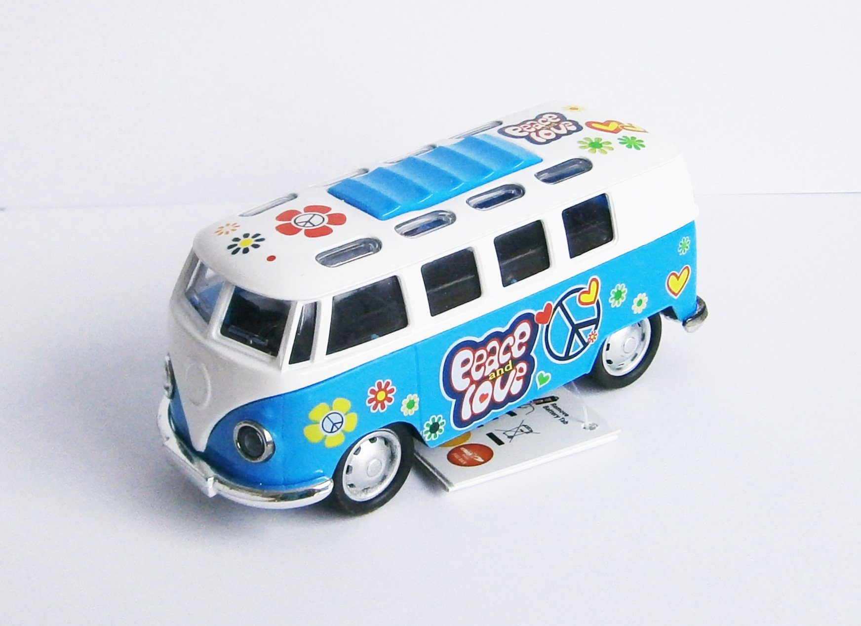 Modellbus VOLKSWAGEN Bus T1 FLOWER POWER VW mit Licht und Ton 01 (Blau/Weiss)