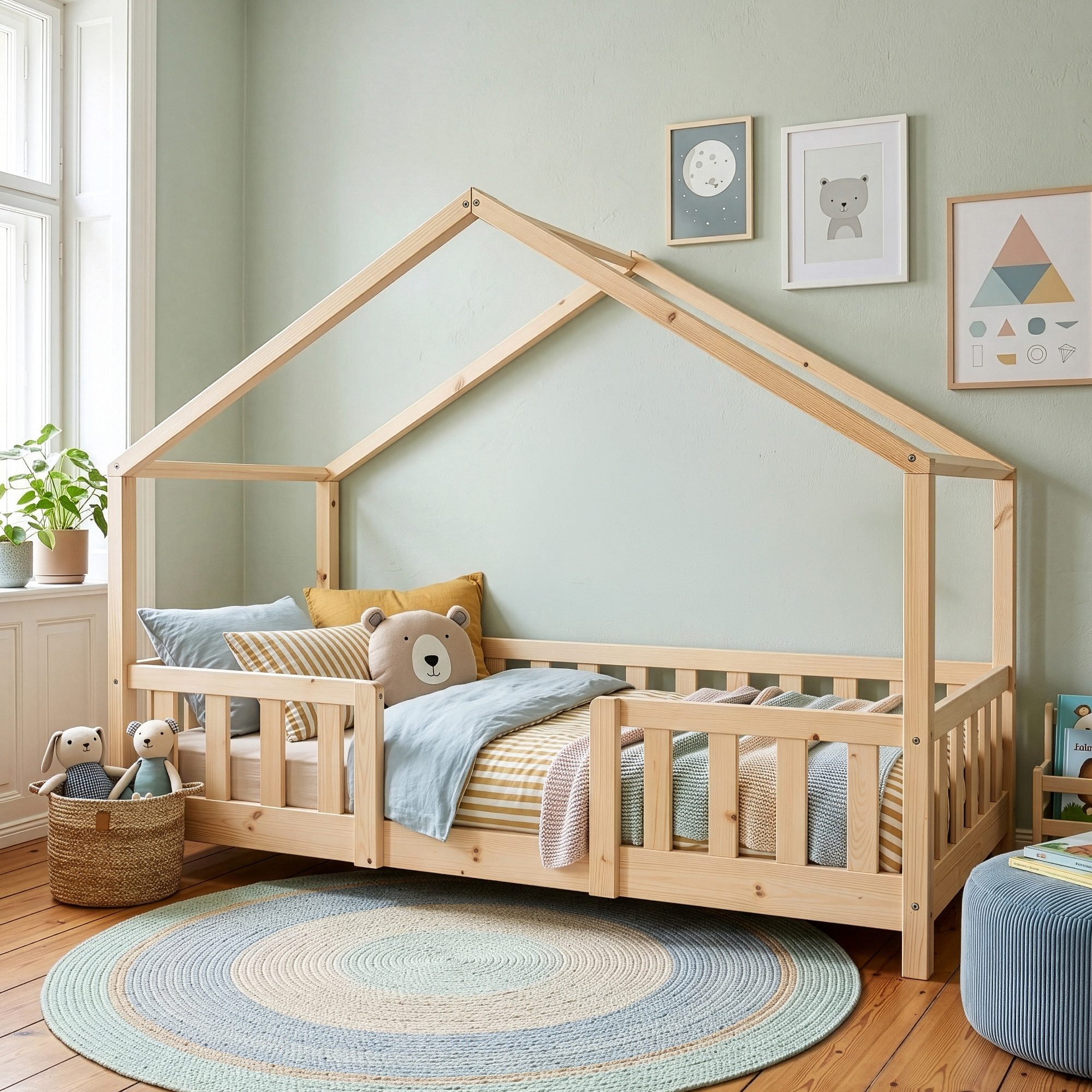 en.casa Kinderbett, »Treviolo« Haus-Optik Montessori 80x160 cm Holzfarben