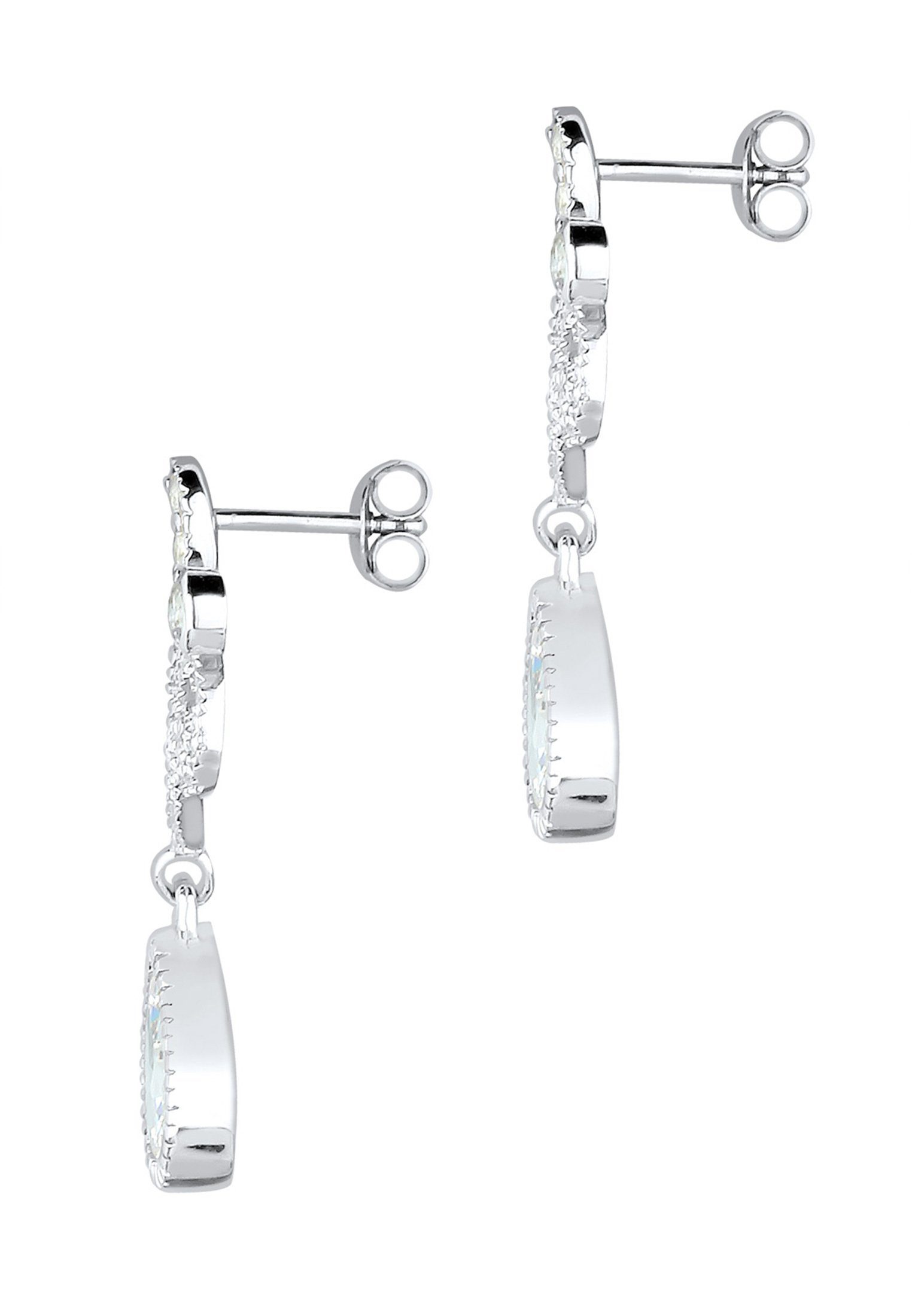 Elli Premium Paar Ohrhänger Ornament Weiß Festlich Zirkonia Ornament, 925 Tropfen Tropfen Silber