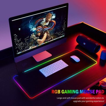 IVSO Gaming Mauspad RGB Gaming Mauspad, LED Mauspad Groß, 800x300x4mm, 900x400x4mm, Mousepad mit 10 Beleuchtungs-Modi, Langlebig, rutschfest, Wasserdicht, Gamer, Büro für Tastatur und Maus, Schwarz