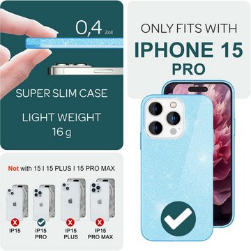Nalia Smartphone-Hülle Apple iPhone 15 Pro, Glitzer Silikon Hülle / Verstärkte Innenseite / Glänzende Schutzhülle
