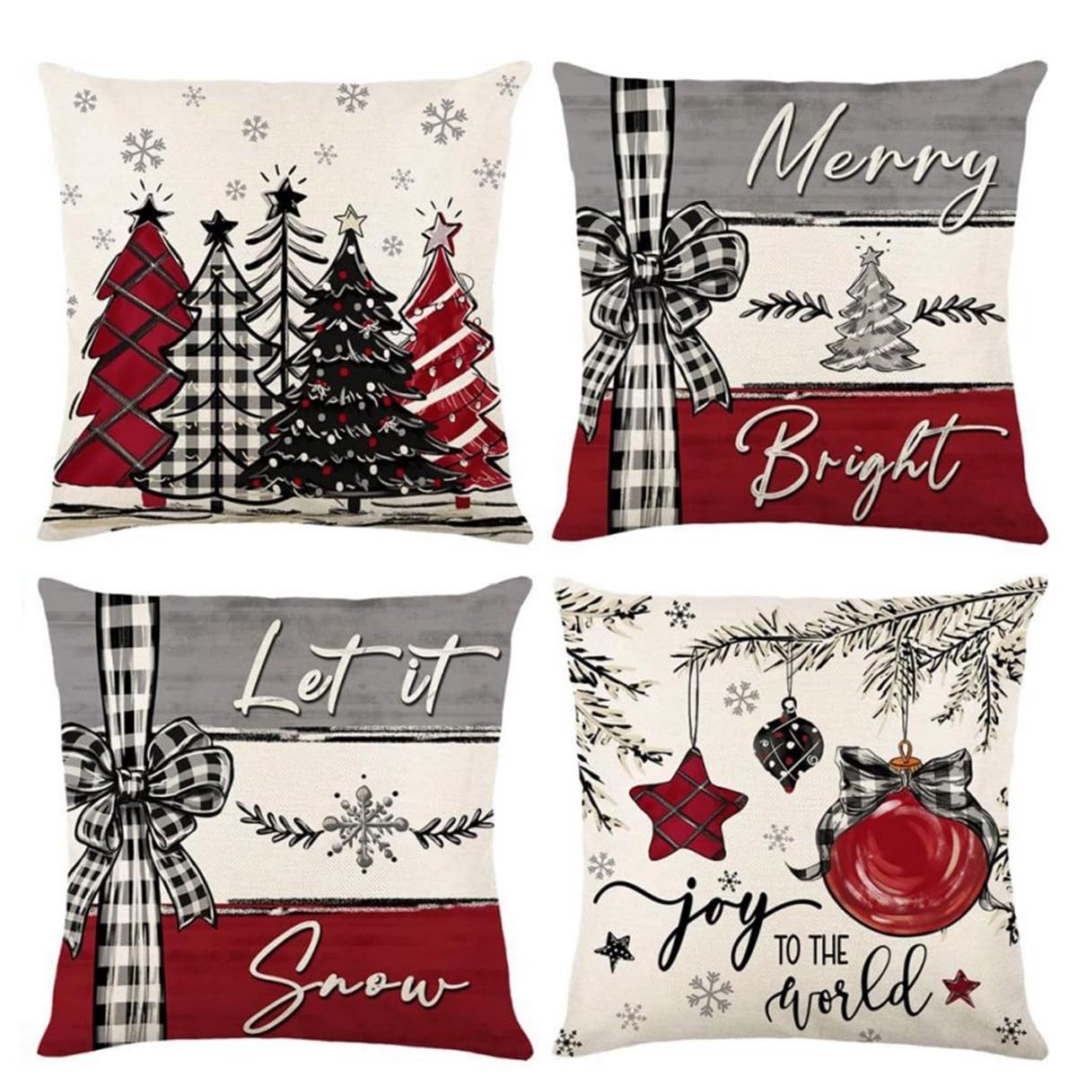 Bomiclss Kissenbezug 4er Set Weihnachtskissenbezüge, Weihnachtsbaum und Schneeflocken Kissenbezüge