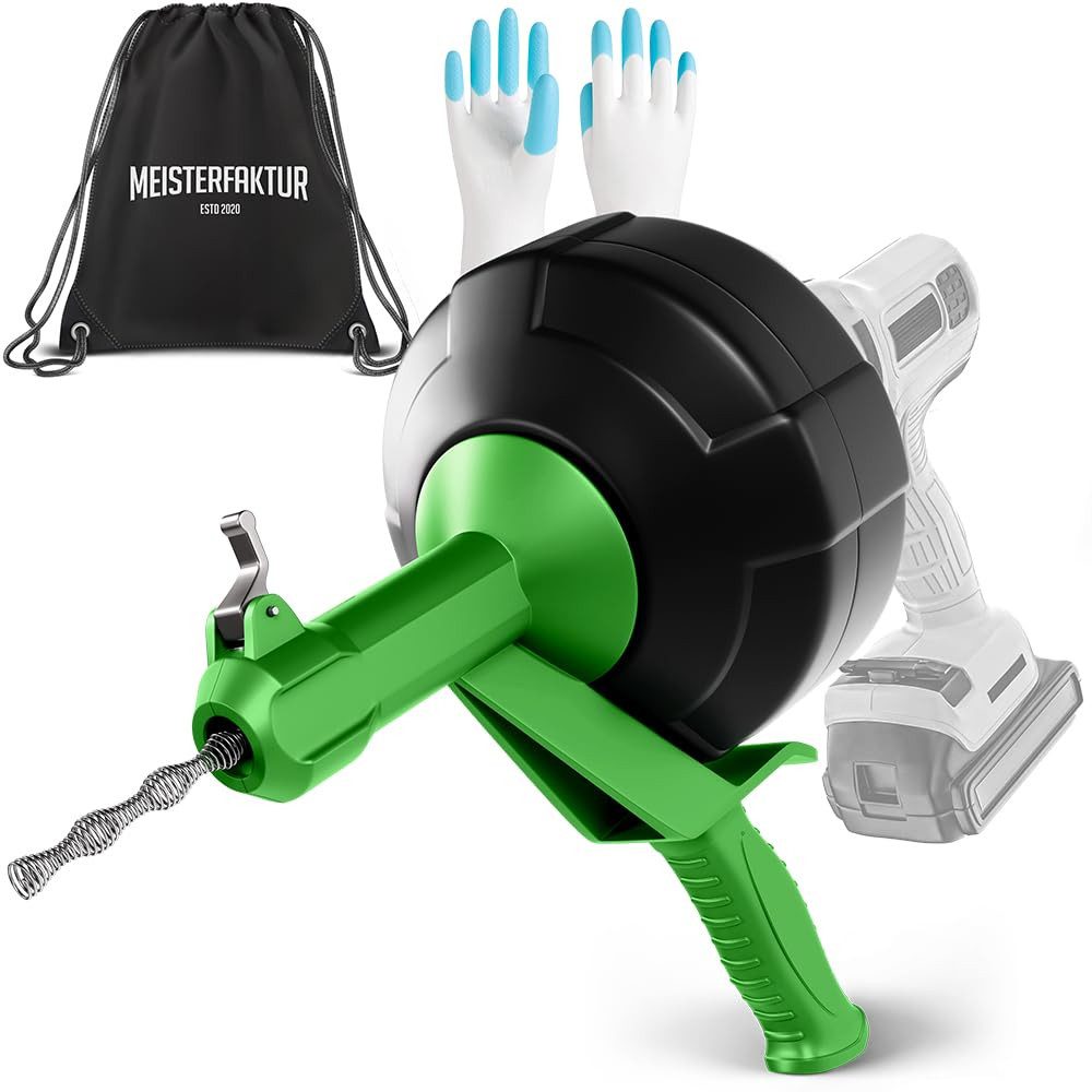 Meisterfaktur Rohrreinigungsspirale Automatik - Extra lange Abflussspirale mit Bohraufsatz, L: 1050 cm, ∅ 64 mm, Die Rohrspirale für echte Heimwerker!