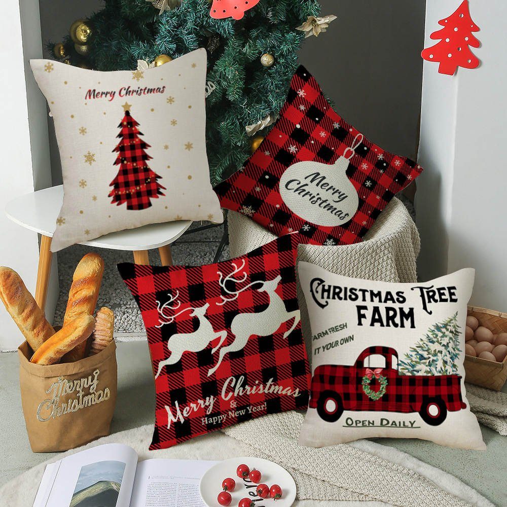 TexDeko Zierkissen 4er Pack - Weihnachtskissen - Merry Christmas Sofakissen, (4 St), Bezug: mit oder ohne Füllung, Maße: 45 x 45cm