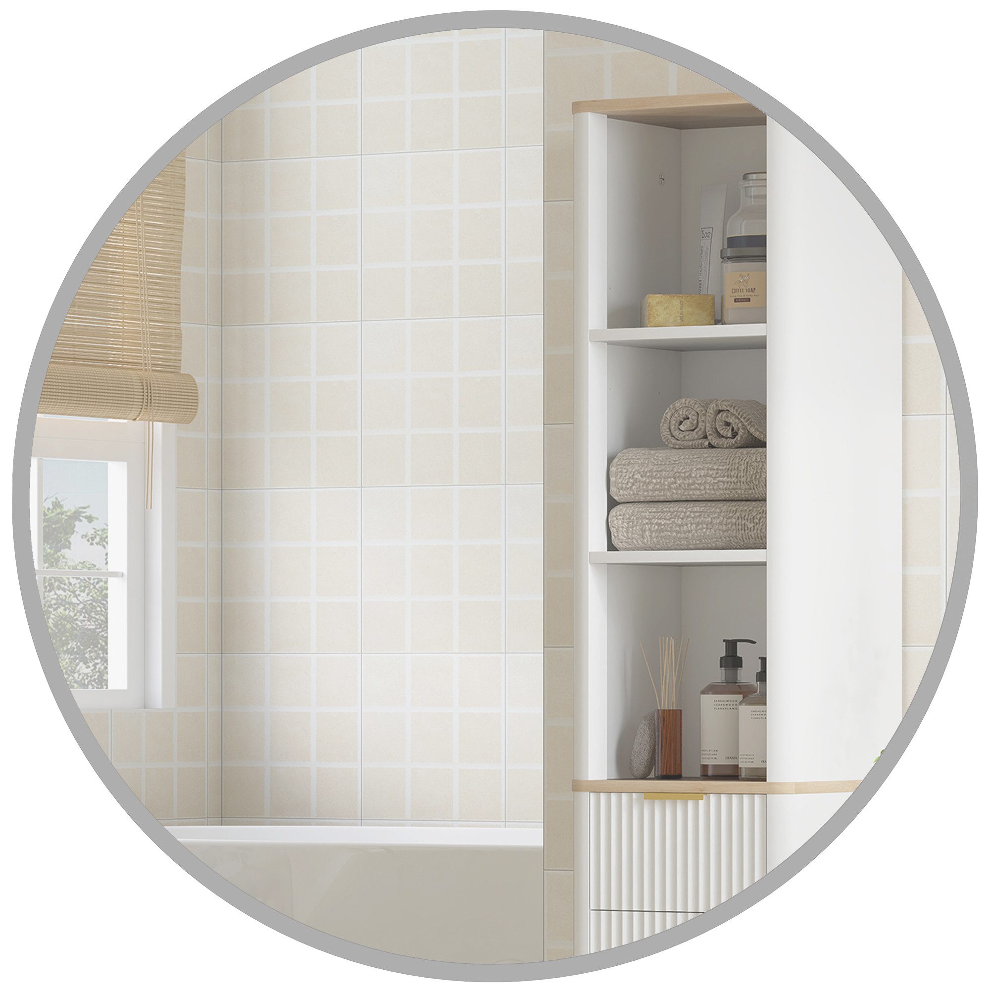 HOMCOM Wandspiegel Badspiegel, runder Spiegel für Bad, Wohnzimmer, Schlafzimmer (mit Aluminiumlegierungrahmen, 1-St., dekorative Spiegel), für Bad, Wohnzimmer, Schlafzimmer, Silber