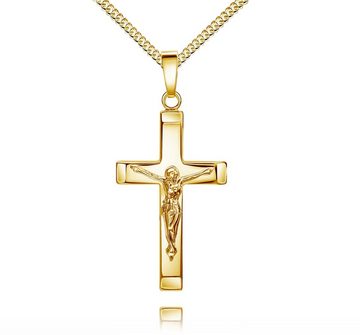 JEVELION Kreuzkette Kruzifix Anhänger 585 Gold (Goldanhänger, für Damen und Herren), Mit Kette vergoldet- Länge wählbar 36 - 70 cm.