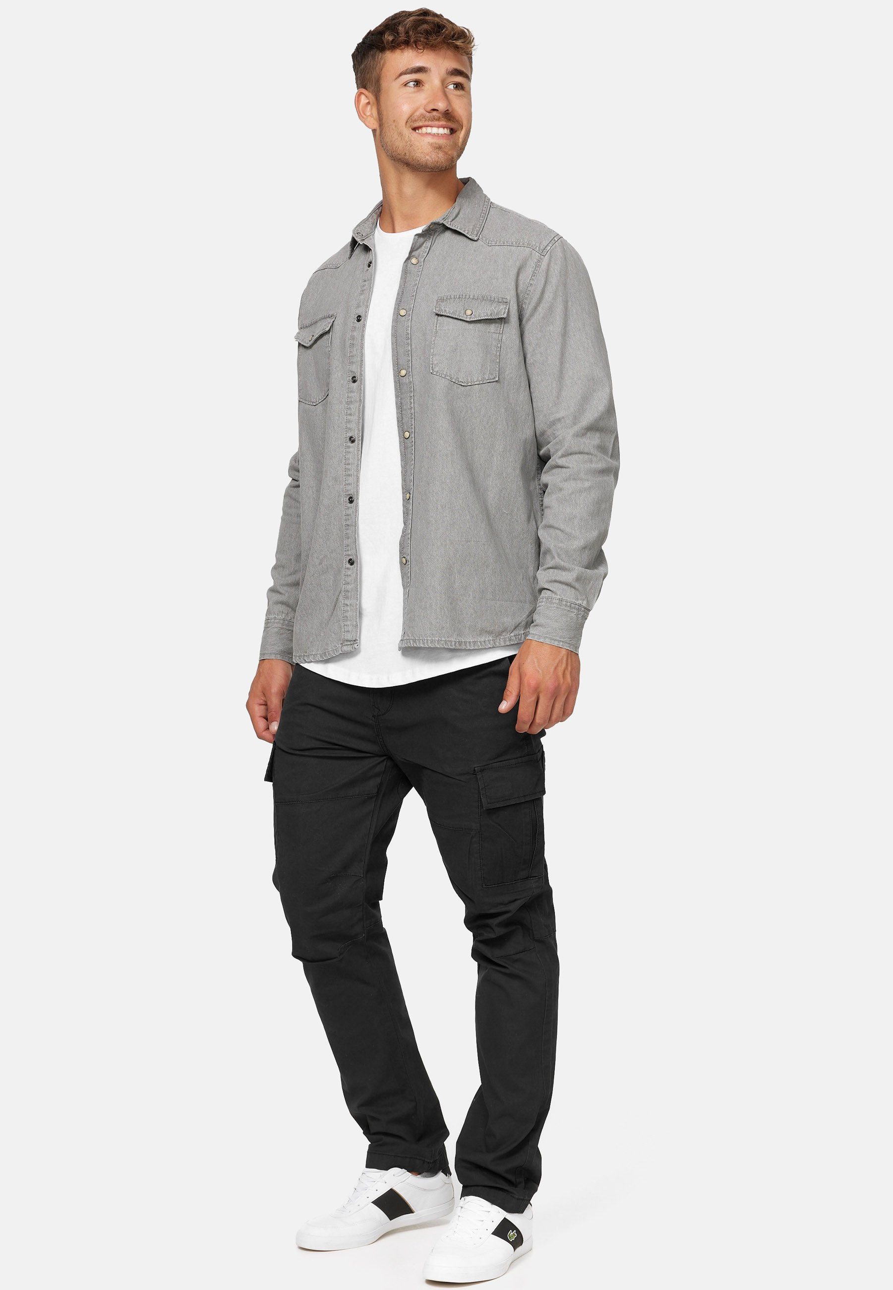 Indicode Langarmhemd Herren Mike Herrenhemd Langarm Jeanshemd mit 2 Brusttaschen