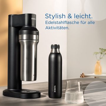 BRITA Wassersprudler Flasche sodaTRIO, isolierte & doppelwandige Premium Edelstahl Flasche, 0,65l