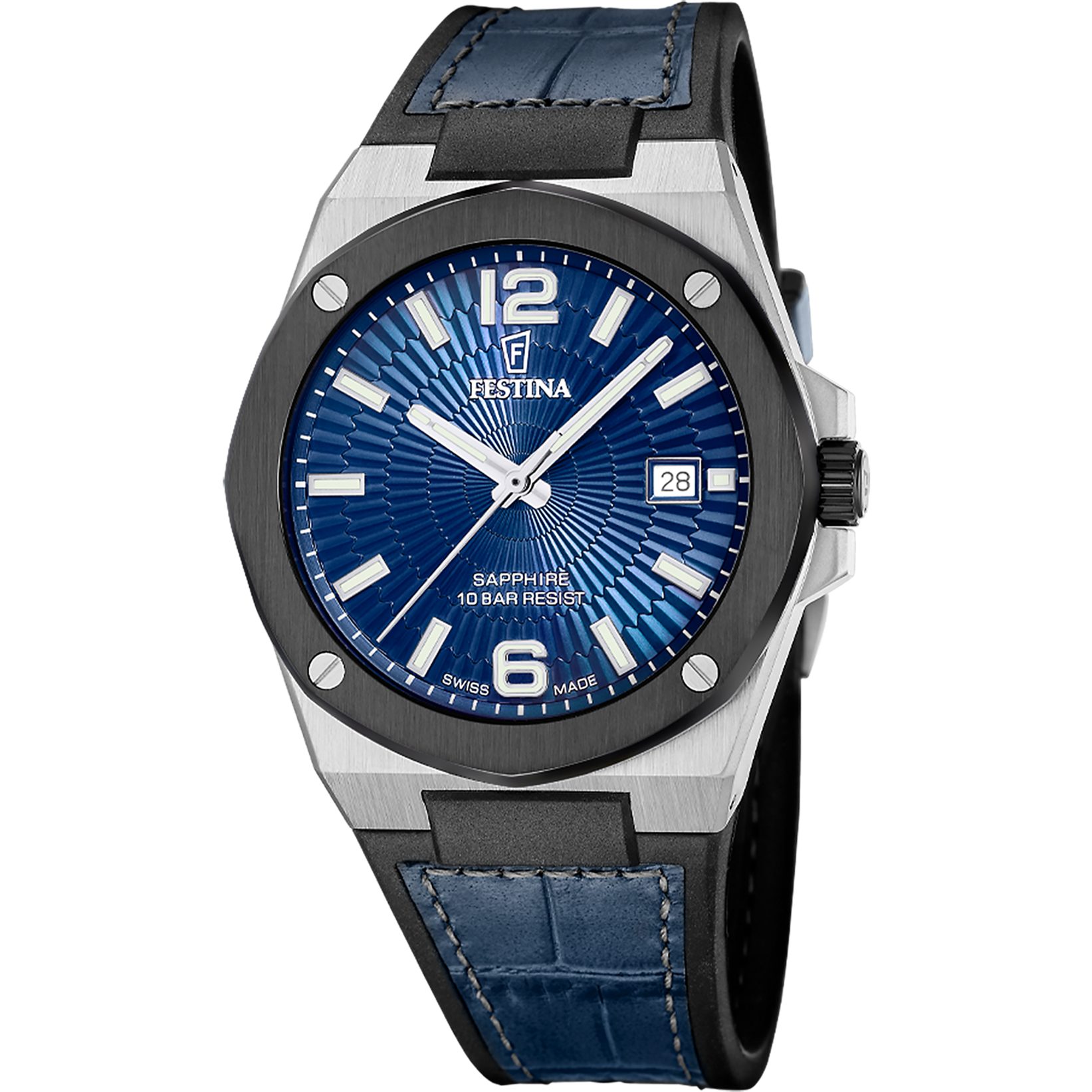 Festina Quarzuhr Vallee F22001/2, Armbanduhr, Herrenuhr, Swiss Made, Lederarmband, analog, Tag