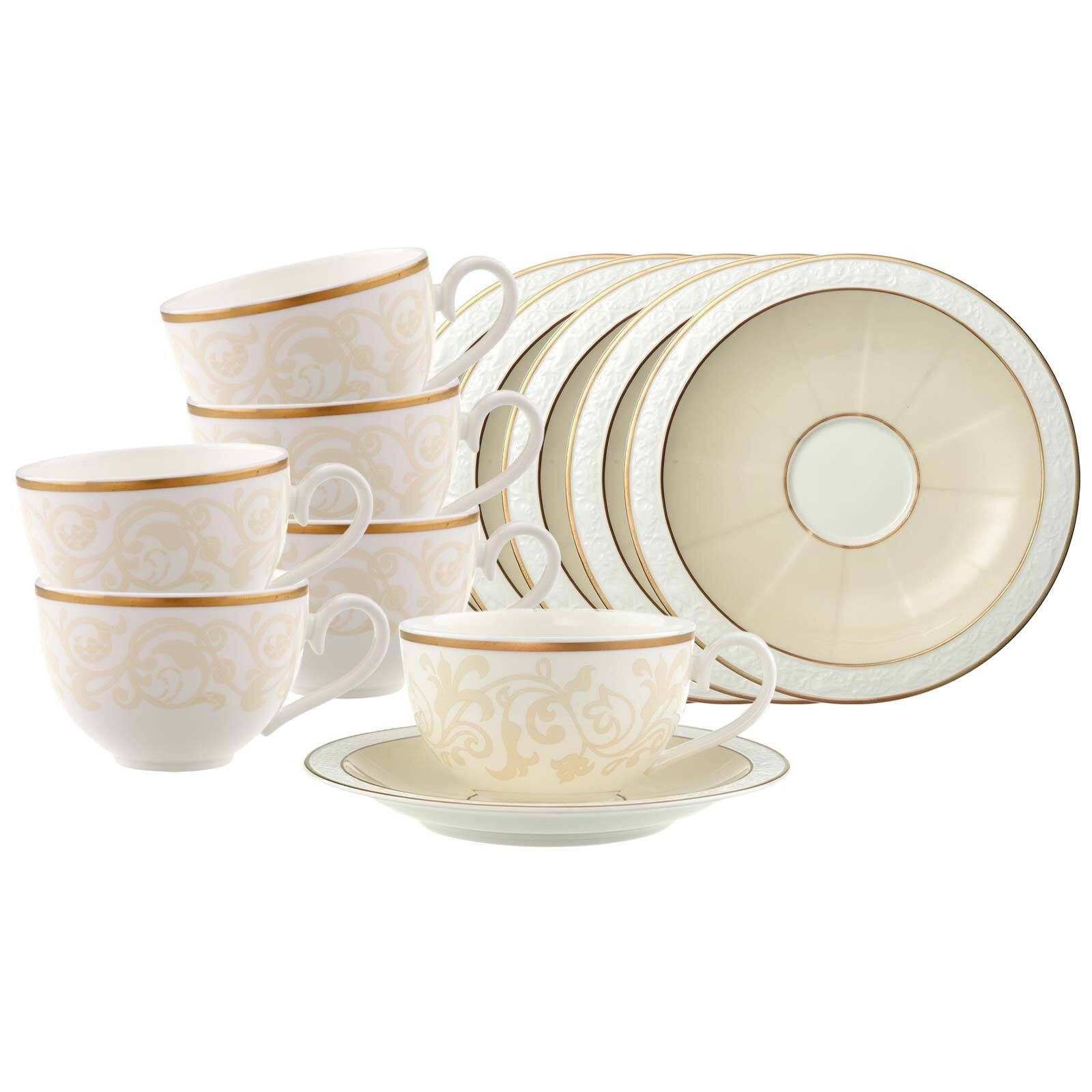 Villeroy & Boch Kombiservice Ivoire Kaffee-/Teetassen mit Untertassen 120 ml (12-tlg), Porzellan