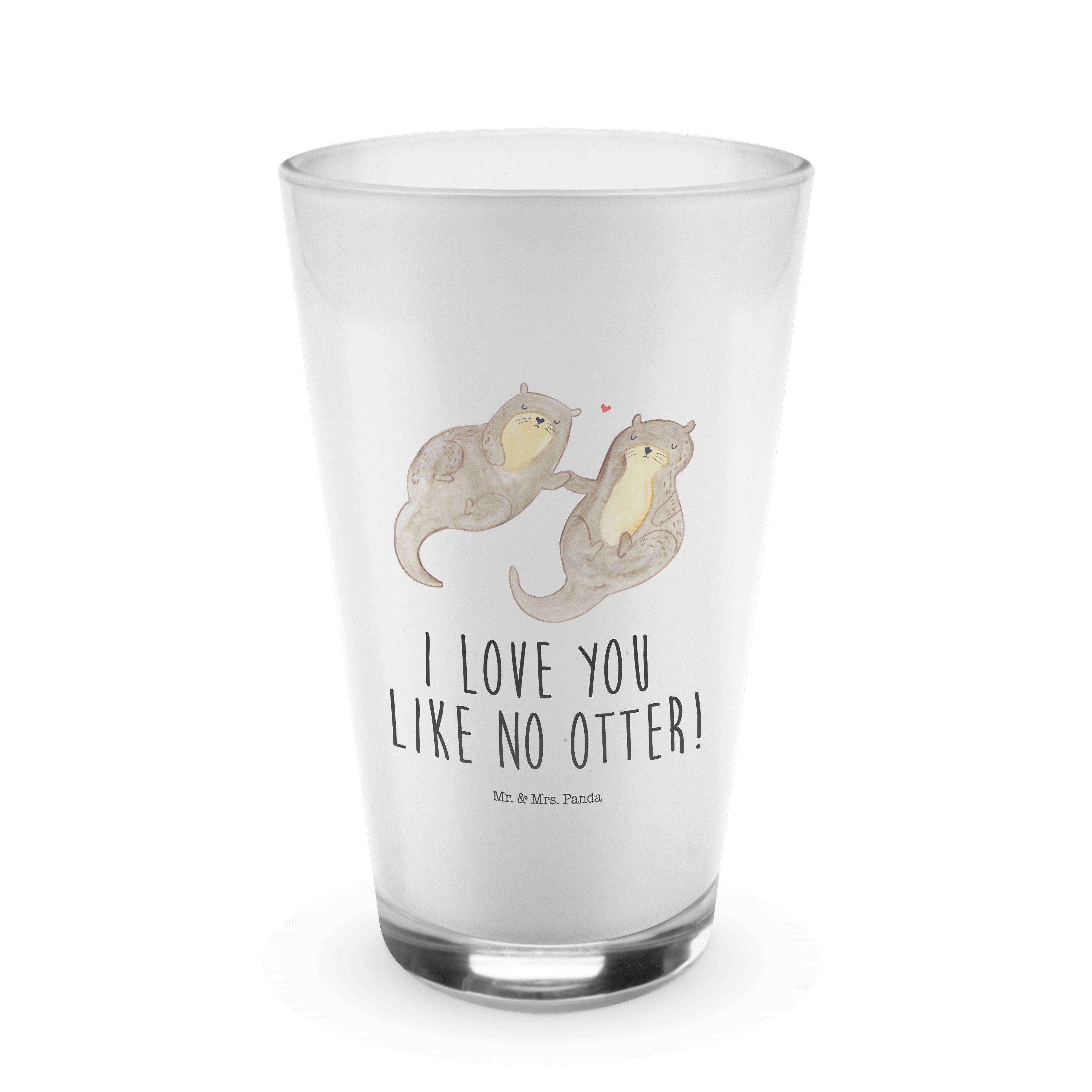 Transparent Premium - Mr. Fisc, Geschenk, Latte Mrs. Panda Otter händchenhaltend & Glas Glas - Macchiato,