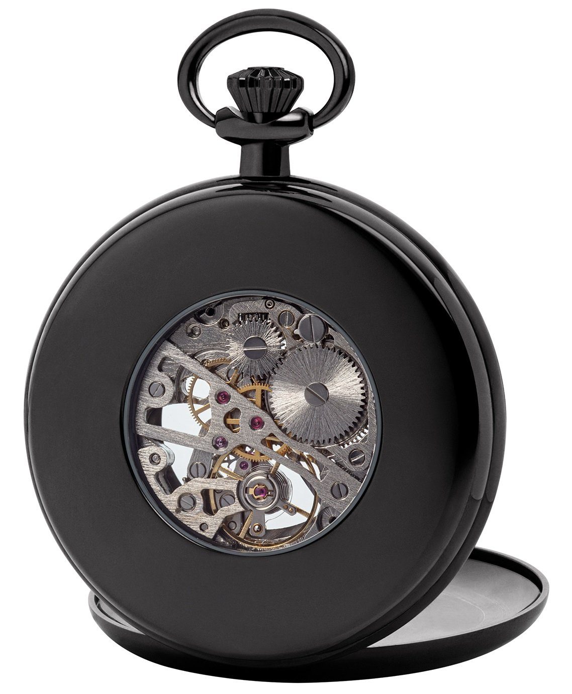 Regent Taschenuhr P-769, (mit dazu passender Kette), Uhrwerk sichtbar  sklettiert, Zifferblatt zentrumsoffen 5-Minuten Strich Indexe poliert