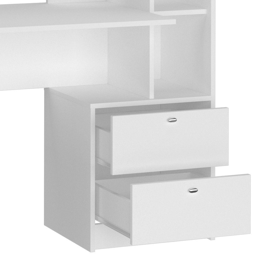 Vicco Schreibtisch Bürotisch Arbeitstisch Weiß Ablagefächer Schubladen 2 DENTON