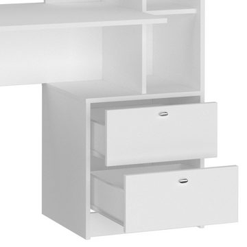 Vicco Schreibtisch Bürotisch Arbeitstisch 2 Schubladen Ablagefächer DENTON Weiß