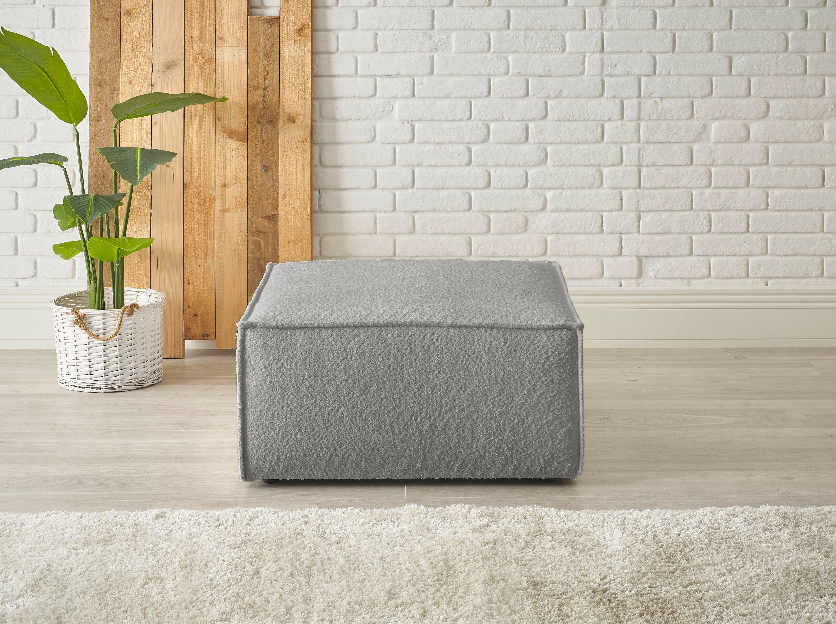 OTTO home Hocker FINNLEY, Polsterhocker in Bouclé, Struktur fein u. Mega Cord verfügbar, passend zum Loveseat der Serie Finnley
