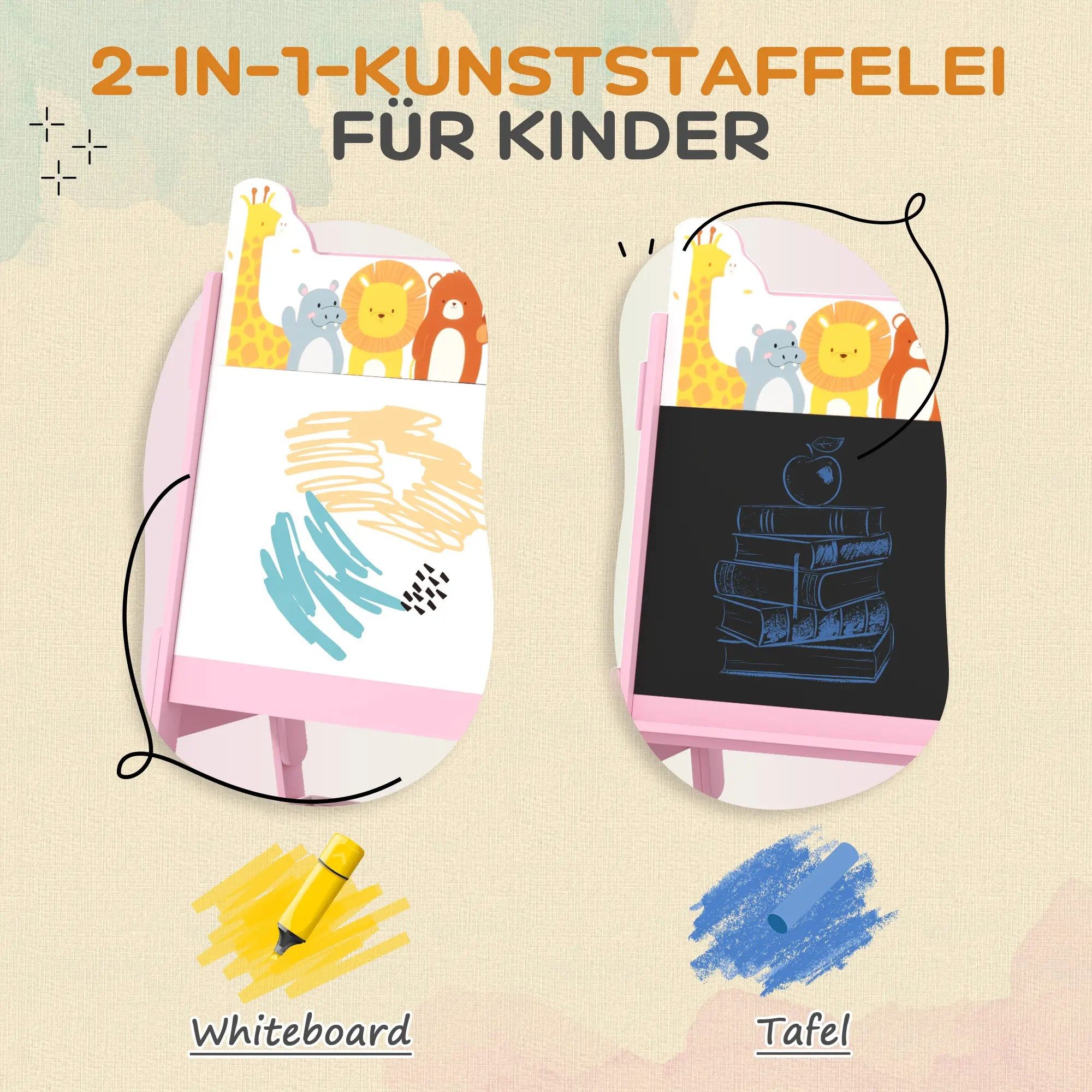 BlingBin Standtafel 2-in-1 Kindertafel mit Whiteboard, Kreidetafel, Aufbewa günstig online kaufen