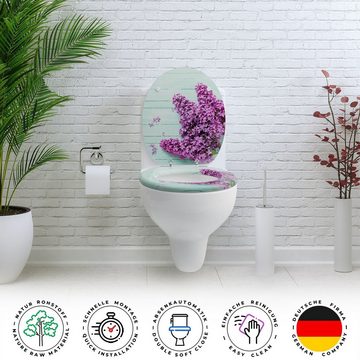 Sanfino WC-Sitz "Wisteria" Premium Toilettendeckel mit Absenkautomatik aus Holz, mit schönem Pflanzen-Motiv, hohem Sitzkomfort, einfache Montage