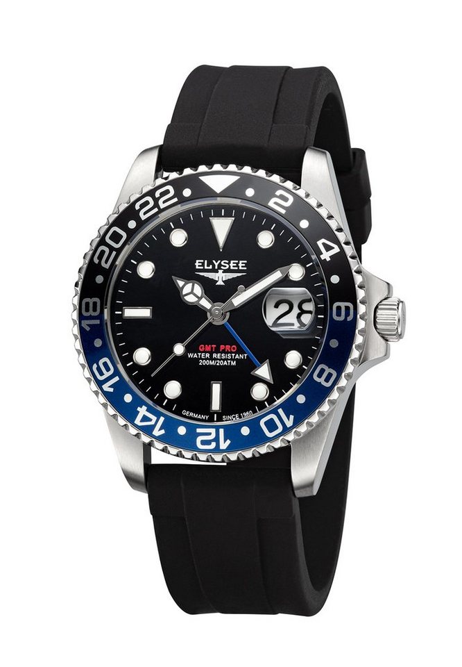 Elysee Automatikuhr GMT Pro Silikon Schwarz BK7