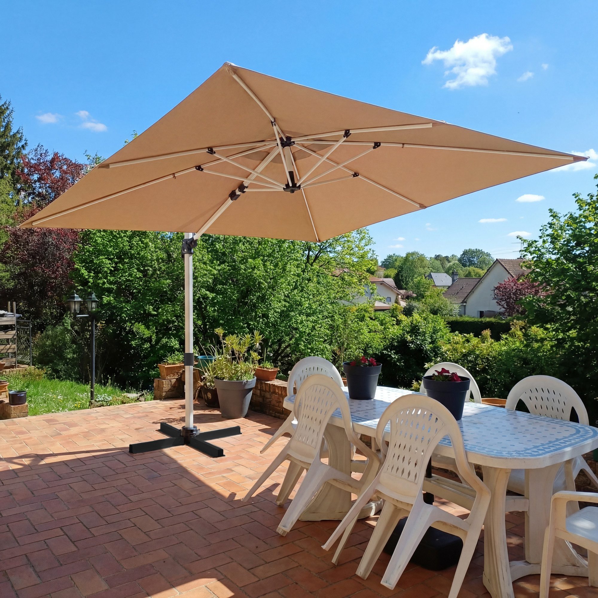 HOMALL Sonnenschirm 300x400 cm Ampelschirm mit Ständer, 360 Grad drehbar, UV-Schutz 50+, 300*400CM, φ330CM, 270*270CM, Gewicht 18-28KG, faltbar, geeignet für Garten, Terrasse, Schwimmbad