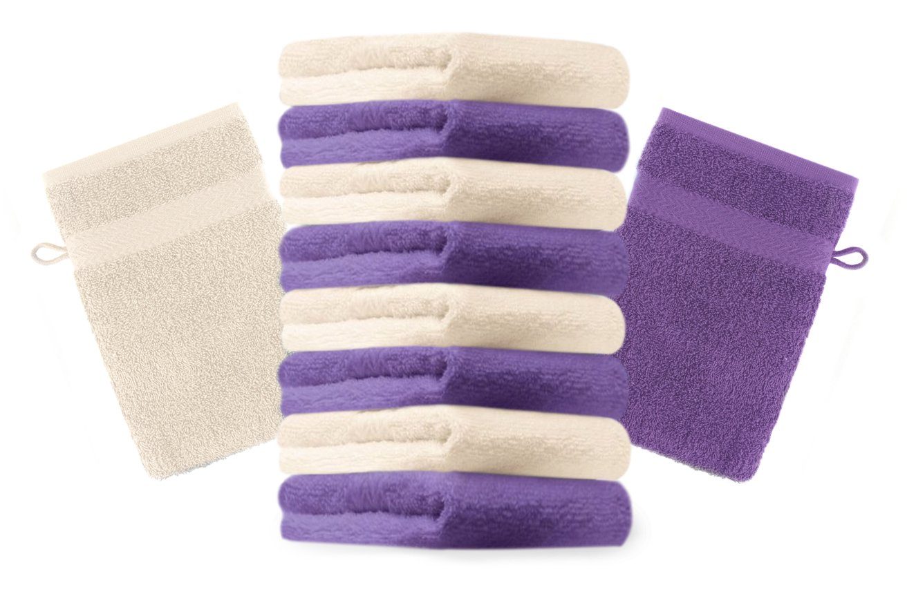 Betz Waschhandschuh 10 Stück Waschhandschuhe Premium 100% Baumwolle Waschlappen Set 16x21 cm Farbe lila und beige