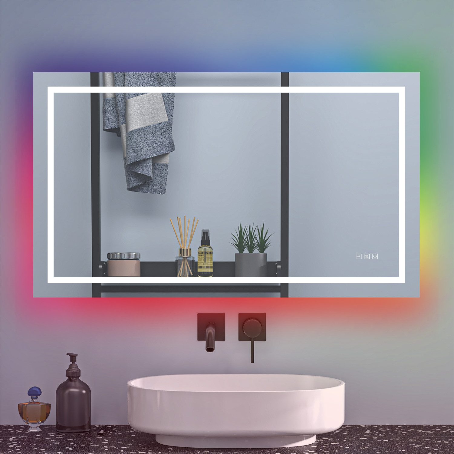Aica Sanitär Badspiegel Led Badezimmerspiegel mit RGB Beschlagfrei dimmbar