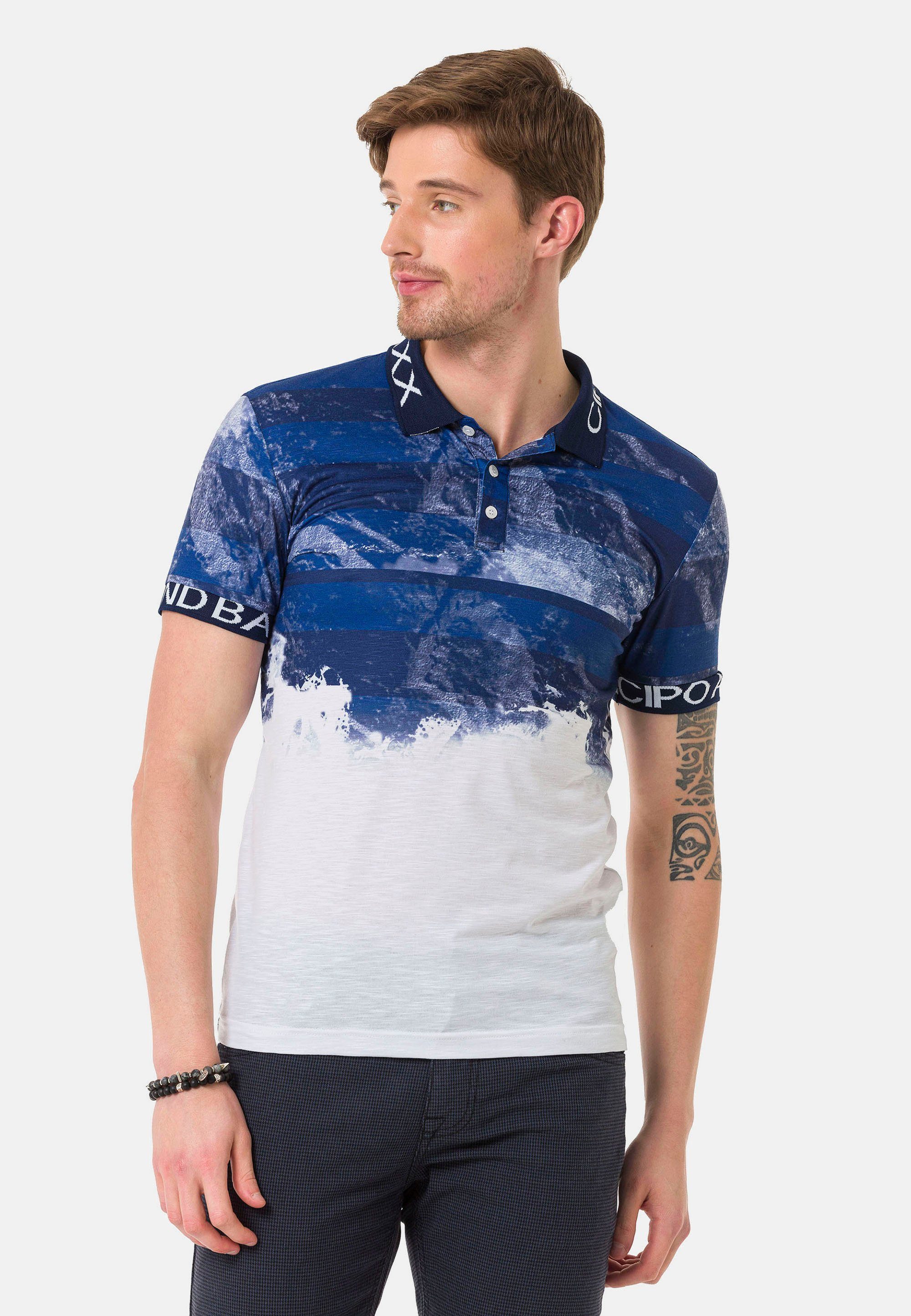 Baxx Cipo & Poloshirt in Muster zweifarbigem blau-weiß