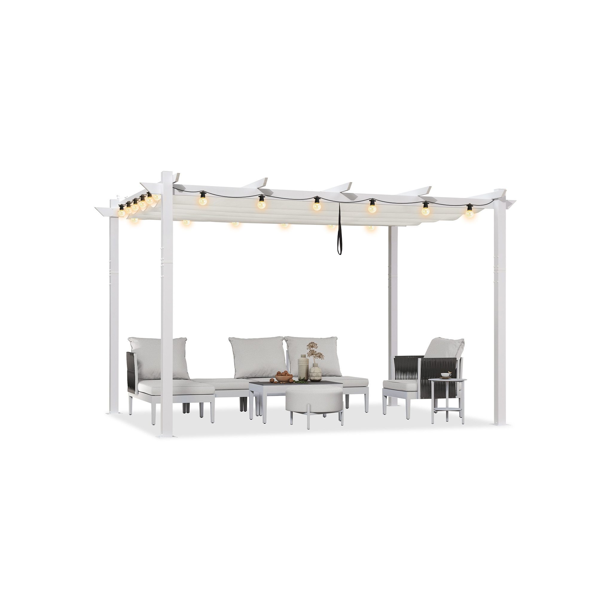 PURPLE LEAF Pergola 3 x 4 m Pavillon mit Schiebedach Aluminium Wasserdicht, UV-Schutz, BxTxH: 400x300x245 cm, (Komplettes Set, 1Pergola + 1 Lichterkette), Gartenpavillon Stabil & Winterfest, Terrasse, Balkon