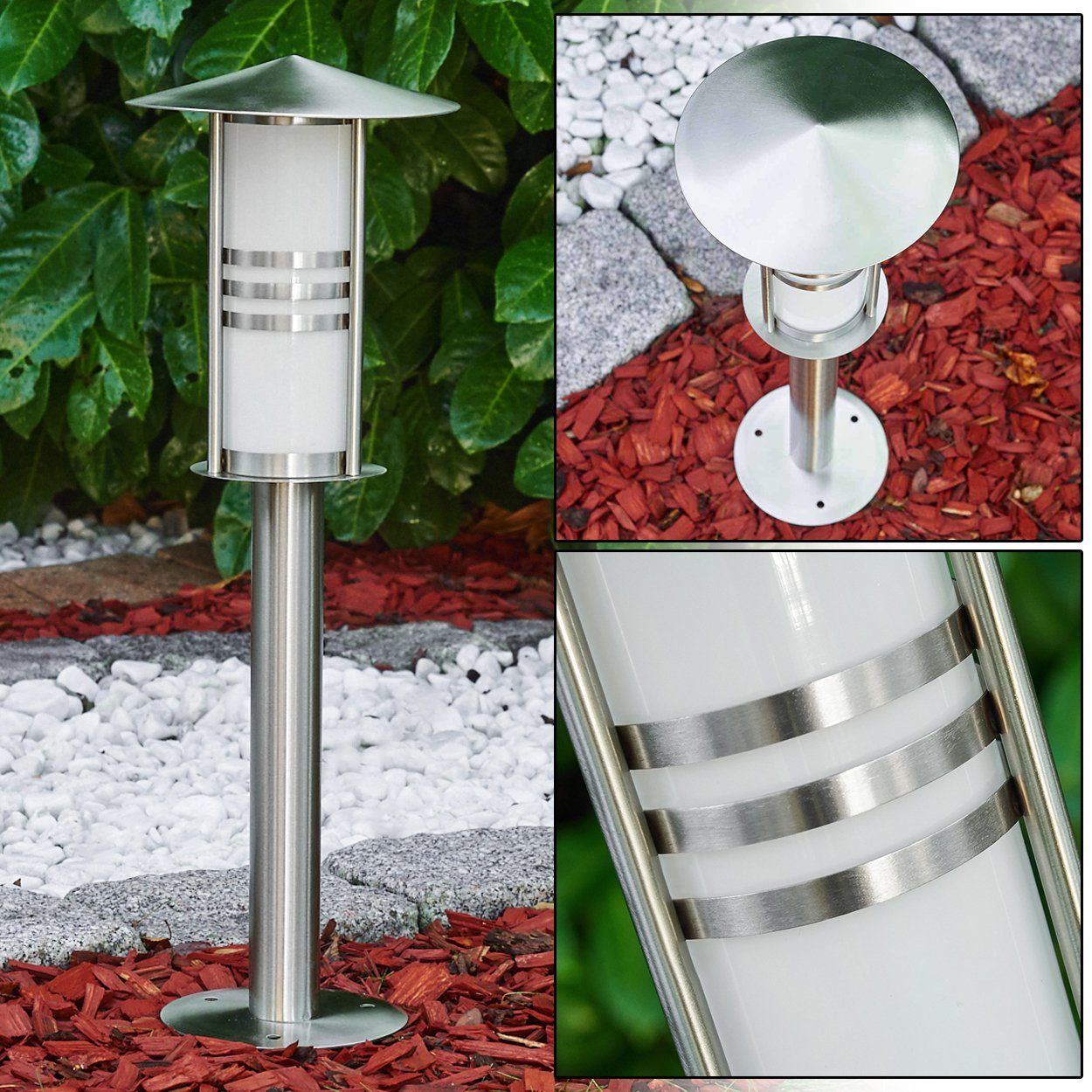 Edelstahl hofstein E27-Fassung, Außenleuchte moderne Wegeleuchte mit gebürstetem Pollerleuchte und Glas, Gartenlampe aus 50 IP44 cm, »Bauso« Gartenbeleuchtung