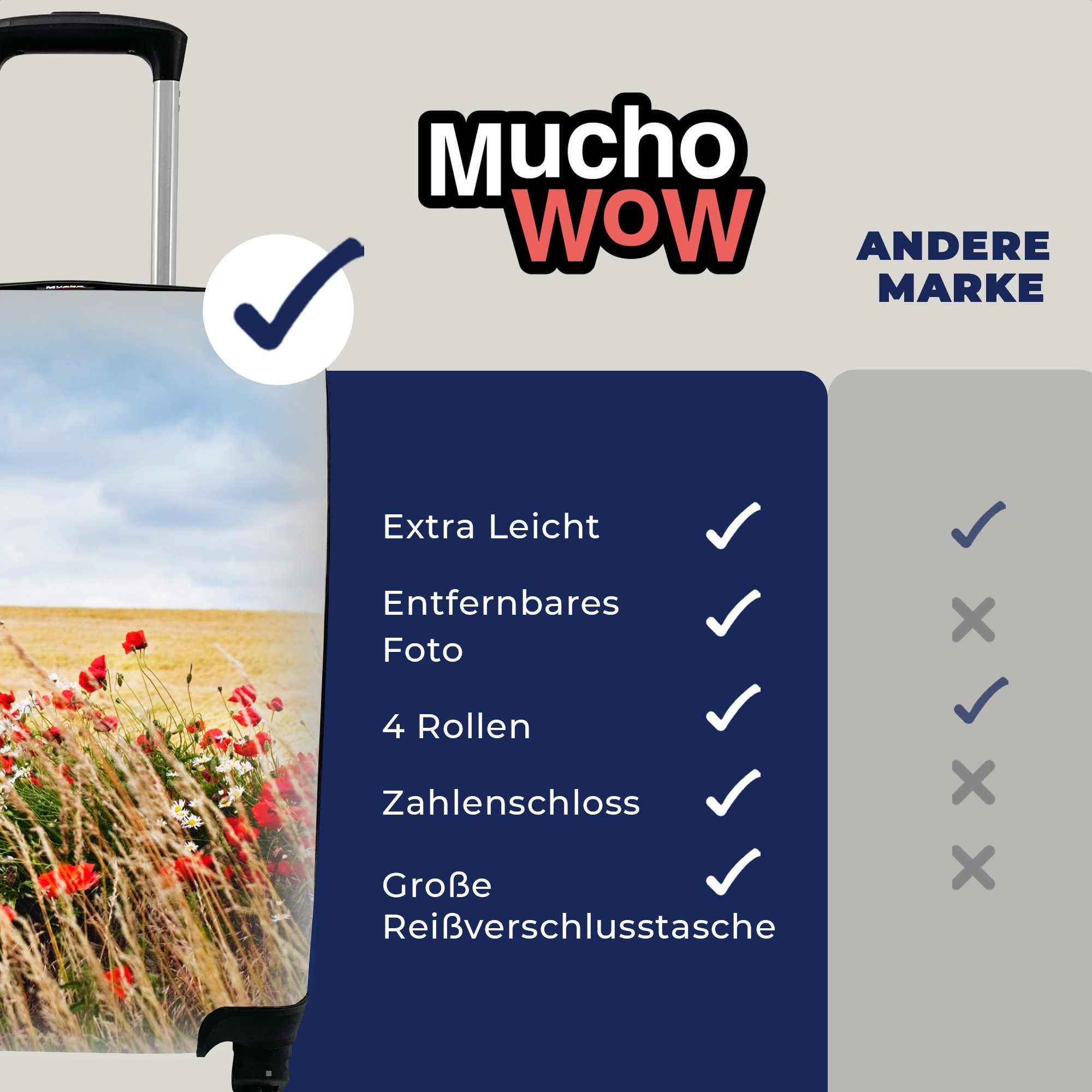 MuchoWow Handgepäckkoffer Wolken - Reisekoffer Rollen, 4 - Reisetasche für Rot, Handgepäck Blumen mit Trolley, rollen, Ferien