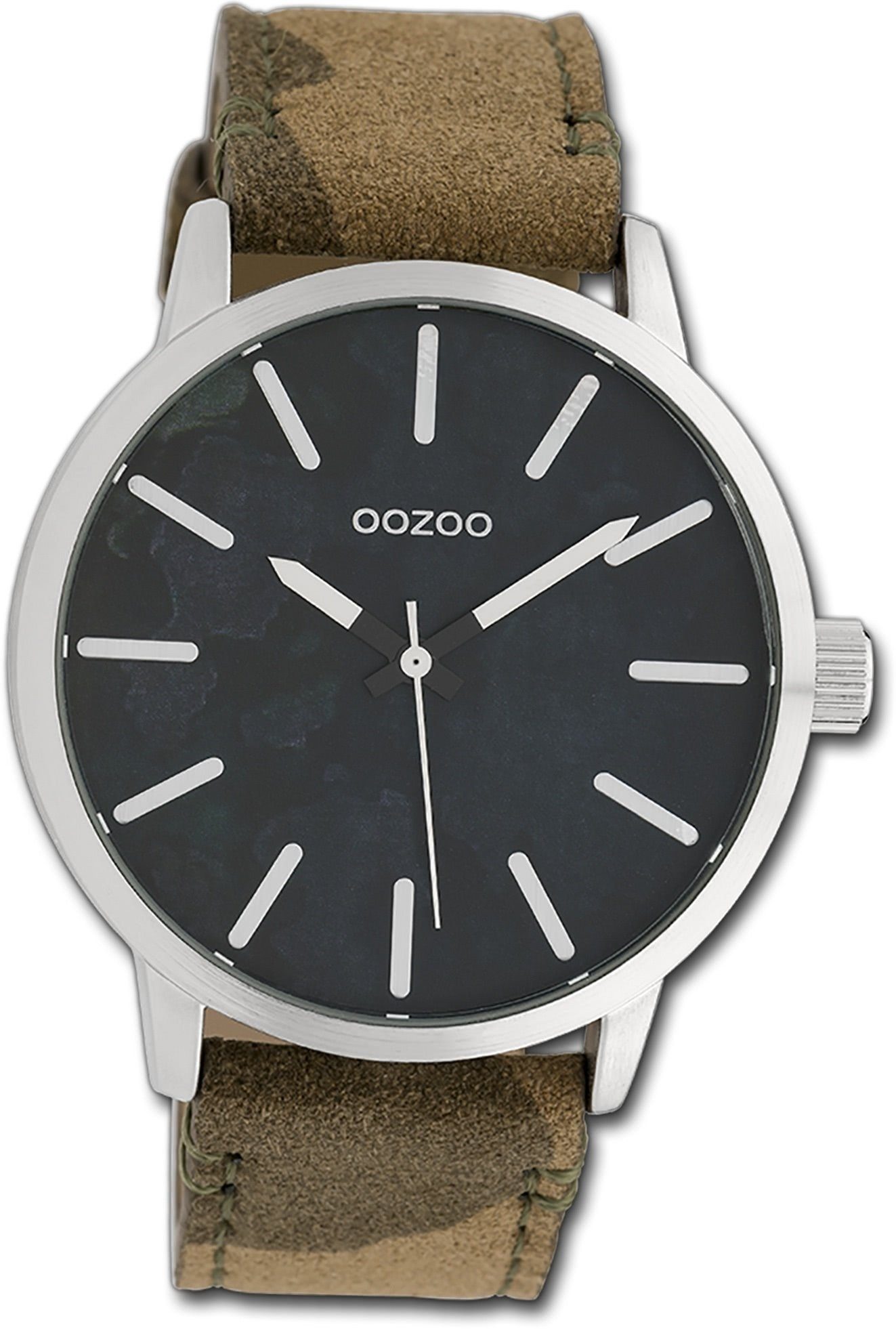 OOZOO Quarzuhr Oozoo Unisex Armbanduhr Timepieces, Damen, Herrenuhr Lederarmband grün, rundes Gehäuse, groß (ca. 45mm)