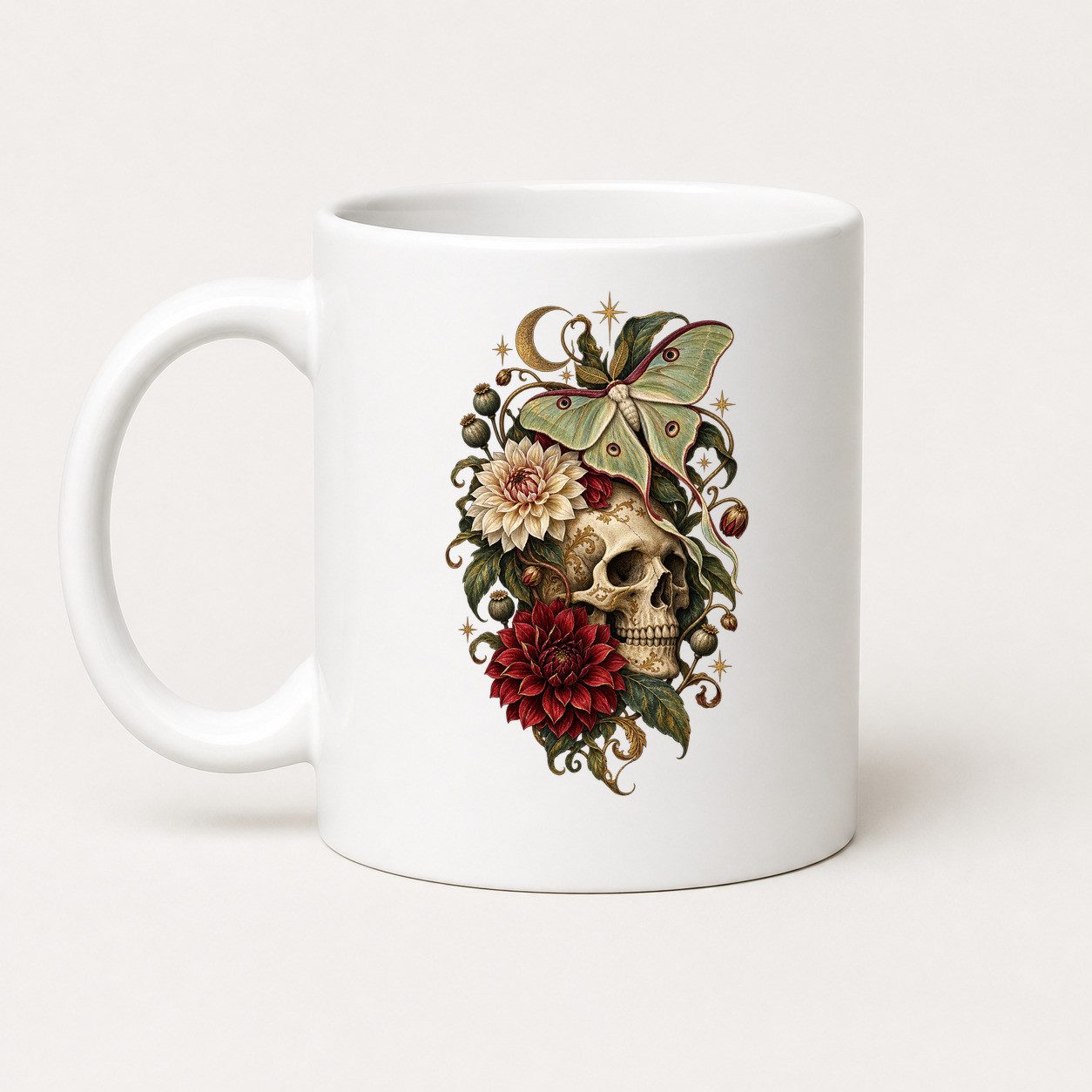 WS-Trend Tasse Halloween Tasse Totenkopf Nachtfalter 325 ml Keramik Geschenk, Keramik