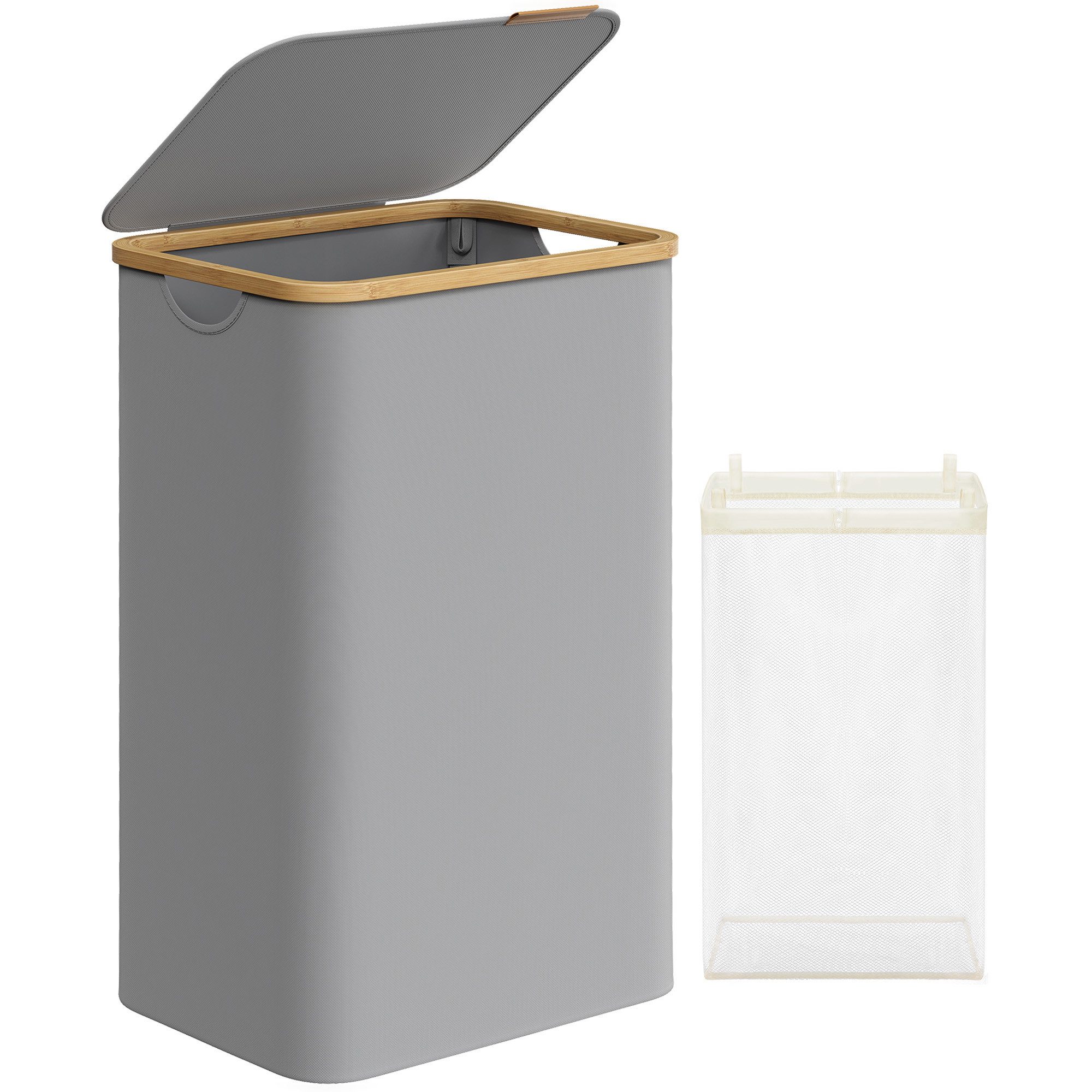Relaxdays Wäschetruhe Mit Deckel – 63 Liter, Walnussholz-Optik, Herausnehmbarer Innensack
