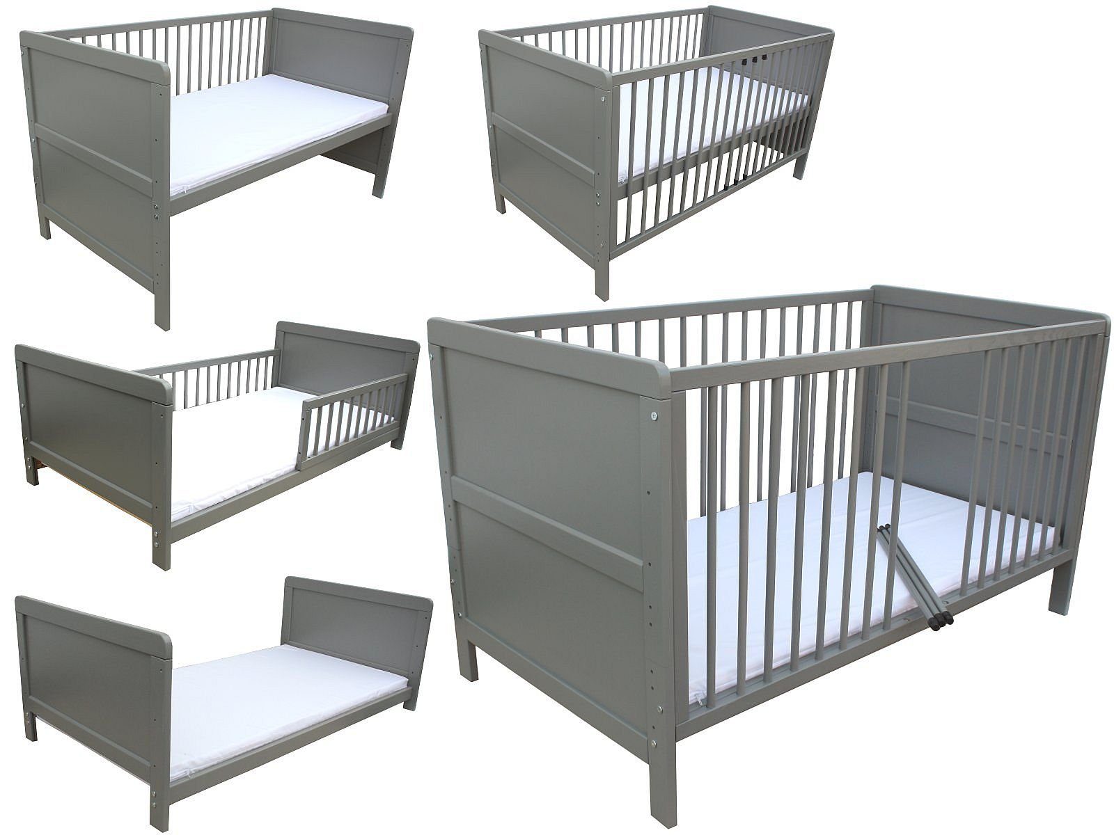 Kinderbett Kinderbett Juniorbett Beistellbett 140x70 cm 3in1 mit Matratze grau