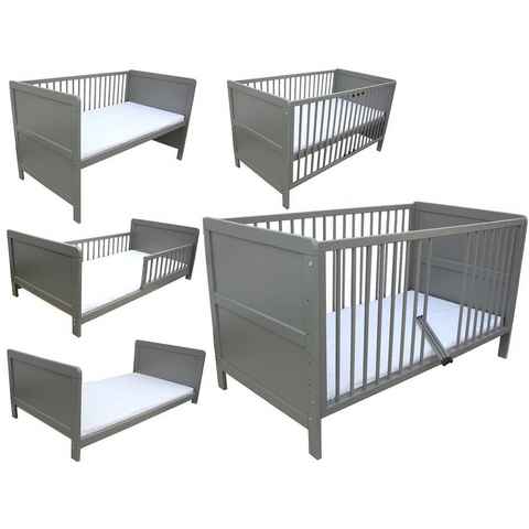 Micoland Kinderbett Kinderbett Juniorbett Beistellbett 140x70 cm 3in1 mit Matratze grau (Bett mit Lattenrost, hohe und niedrige Gitter und Matratze)