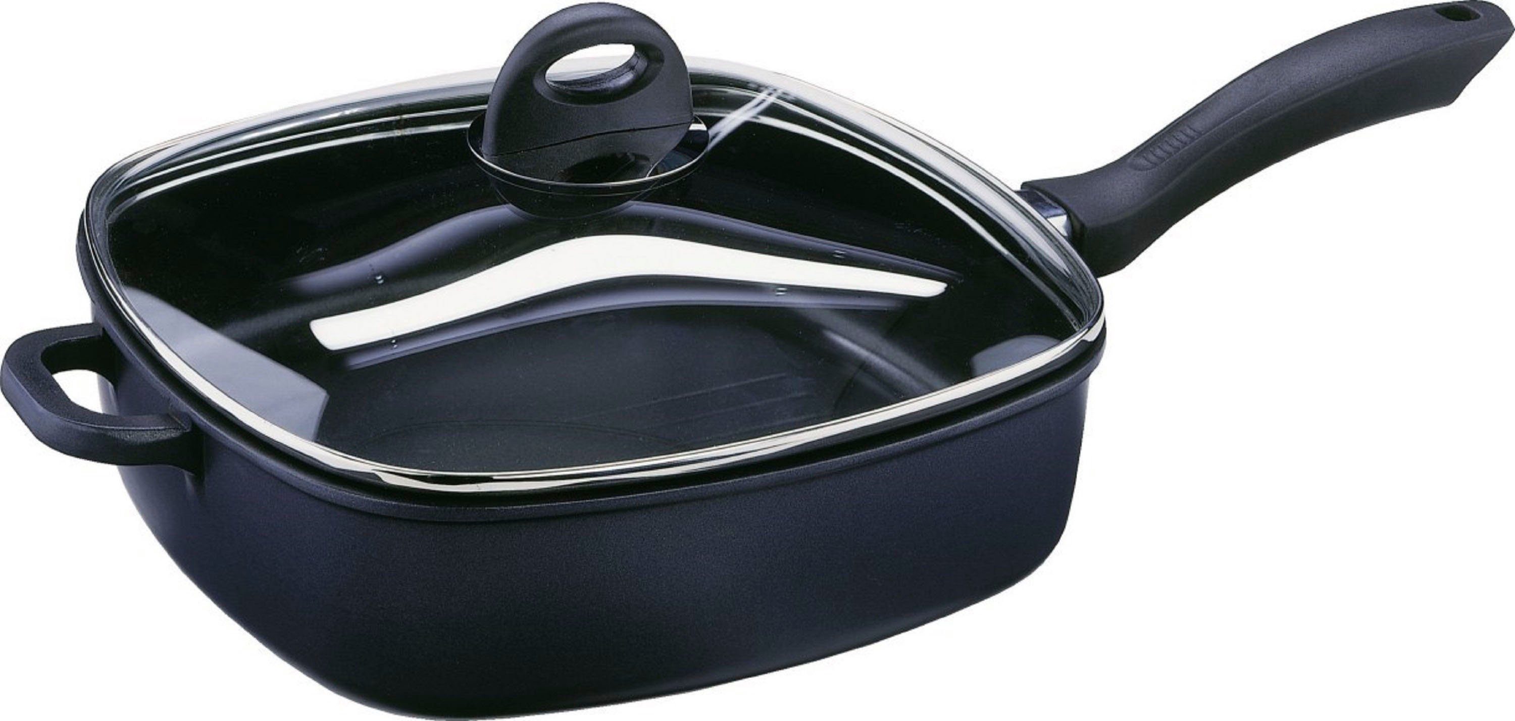 GSW Schmorpfanne Gourmet, Aluminiumguss, Fett-Trenn-Pfanne, robuste Qualtiät, 28x28 cm, Induktion