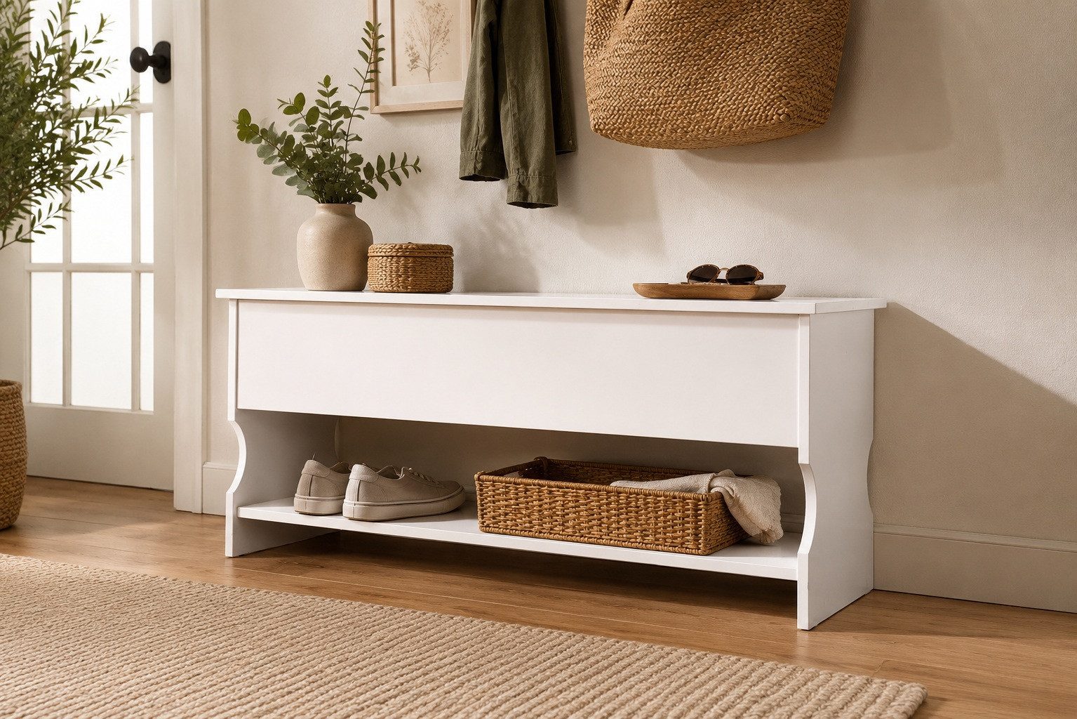 Clever-Moebel Sitzbank Sitzbank Kiefer massiv weiß lackiert mit Stauraum 120 cm