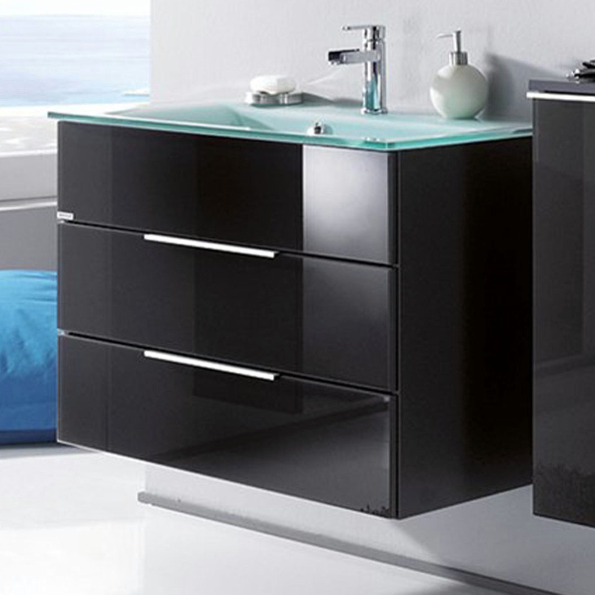 FACKELMANN Badmöbel-Set KARA Badmöbel Set 2-teilig 80cm, Anthrazit, Glas Mint, 2 Schubladen