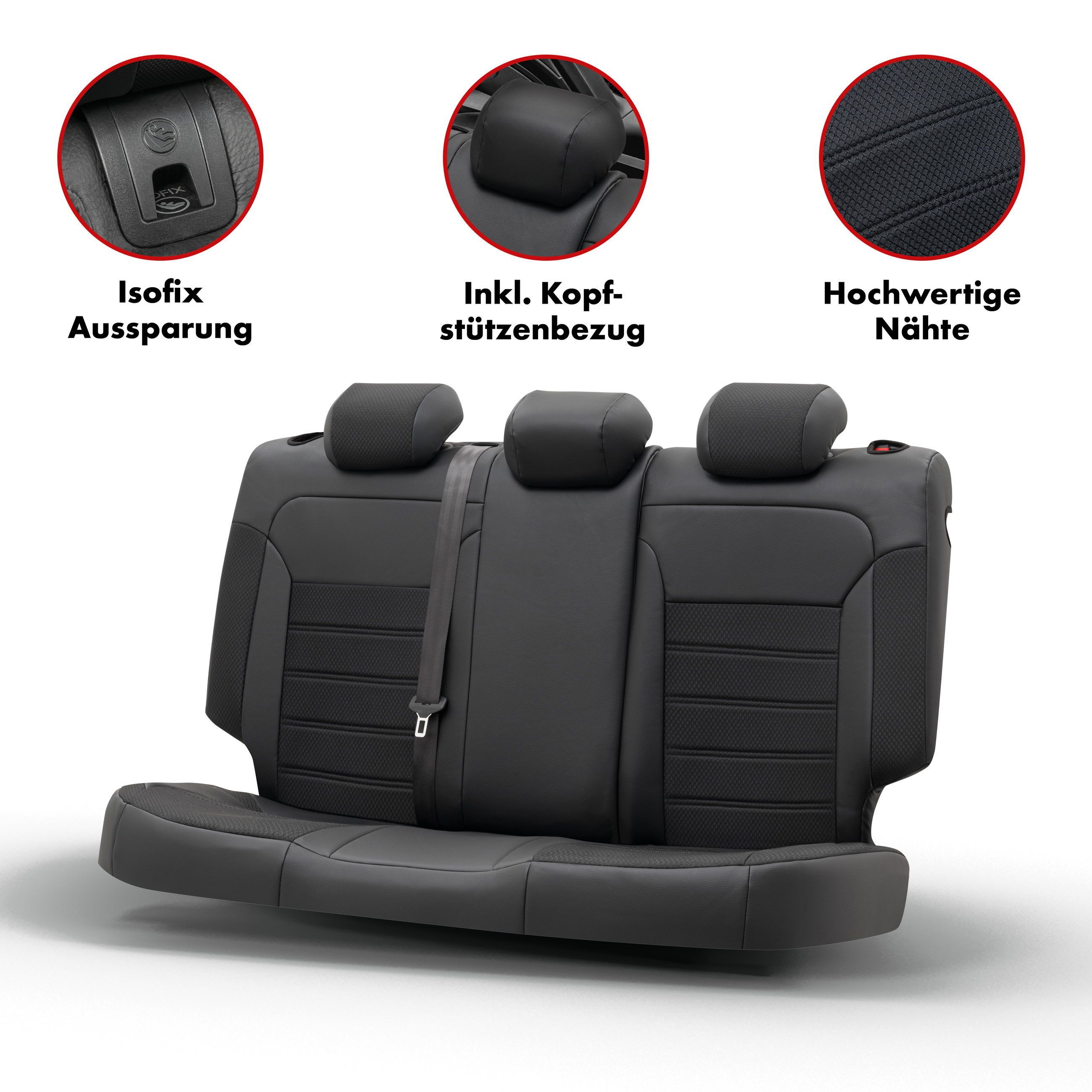 WALSER Autositzbezug Sitzbezug Passform PKW, 1 Rücksitzbezug Sport, Kopfstützenbezüge, 1 Mittelarmlehnenbezug, Sitzseitenwangenbezüge, Lehne 3/3 geteilt, 8-tlg.