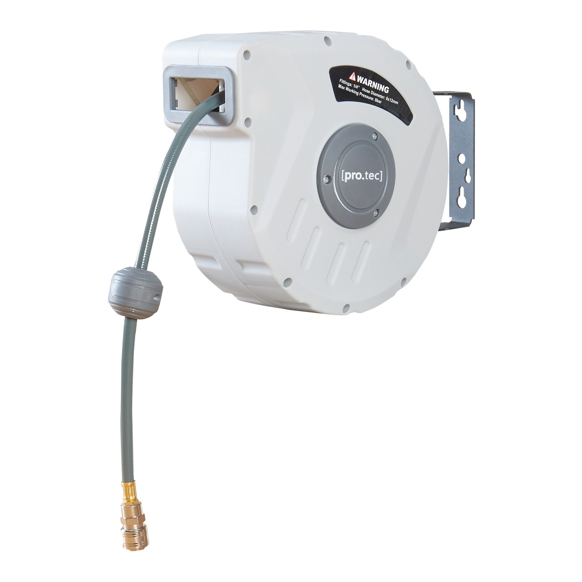pro.tec Schlauchaufroller, Druckluftschlauchtrommel 'Nassau' 10m + 1m Weiß/Grau