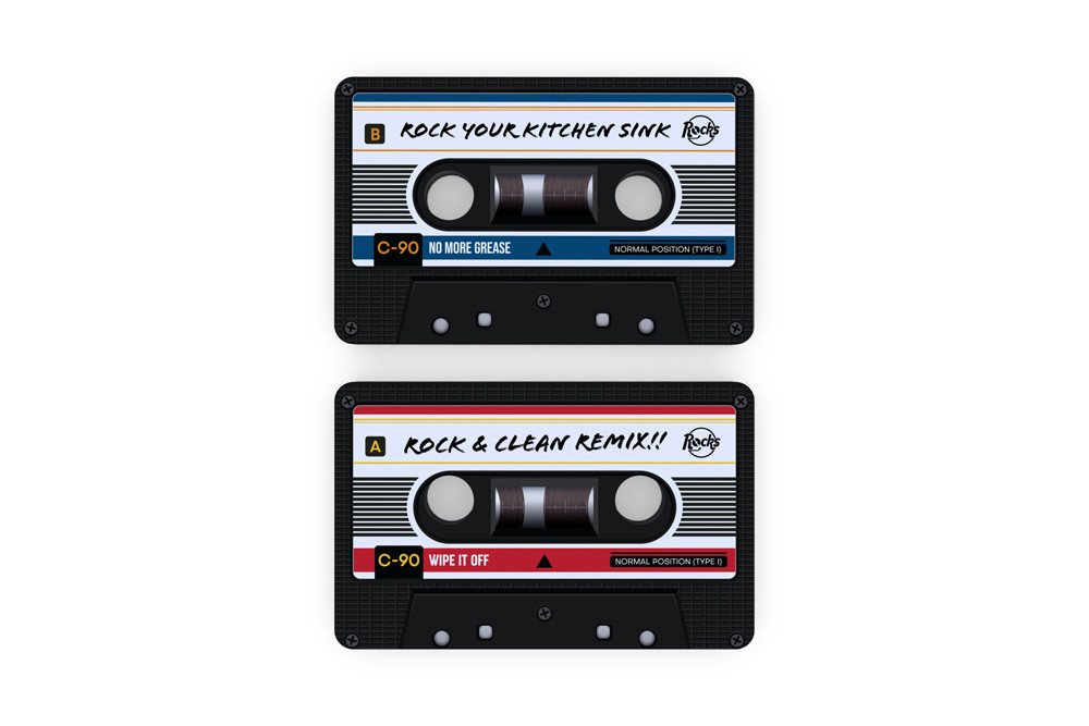Thumbnail - Winkee Rocks Geschirrschwamm Kassette Tape 4er Set, mit je 2 Versionen in rot und blau