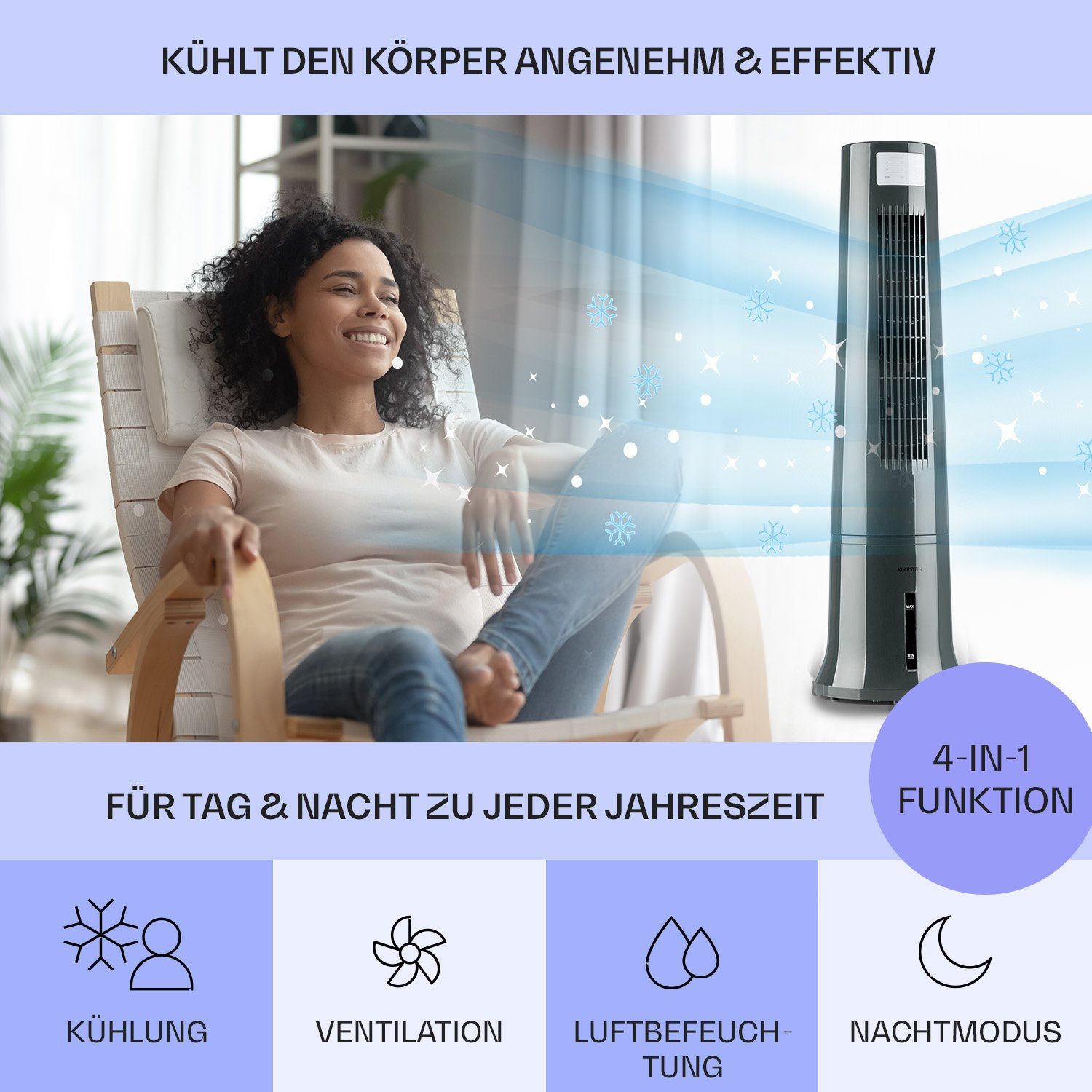 & mit Grau Luftkühler, mobil Klarstein Abluftschlauch ohne Highrise Ventilatorkombigerät Eis 3-in-1 Klimagerät Wasserkühlung