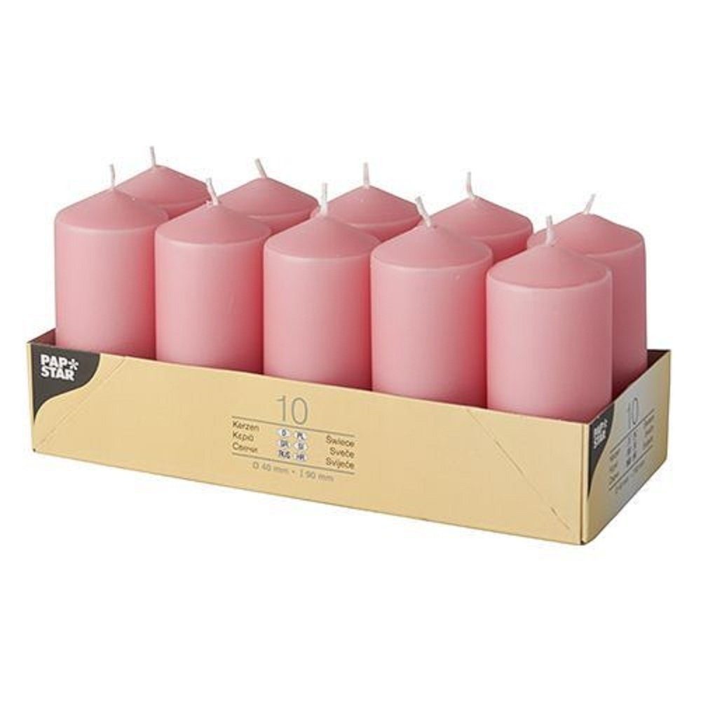 PAPSTAR GmbH Stumpenkerze 10 Stumpenkerzen 4x9cm - rosa