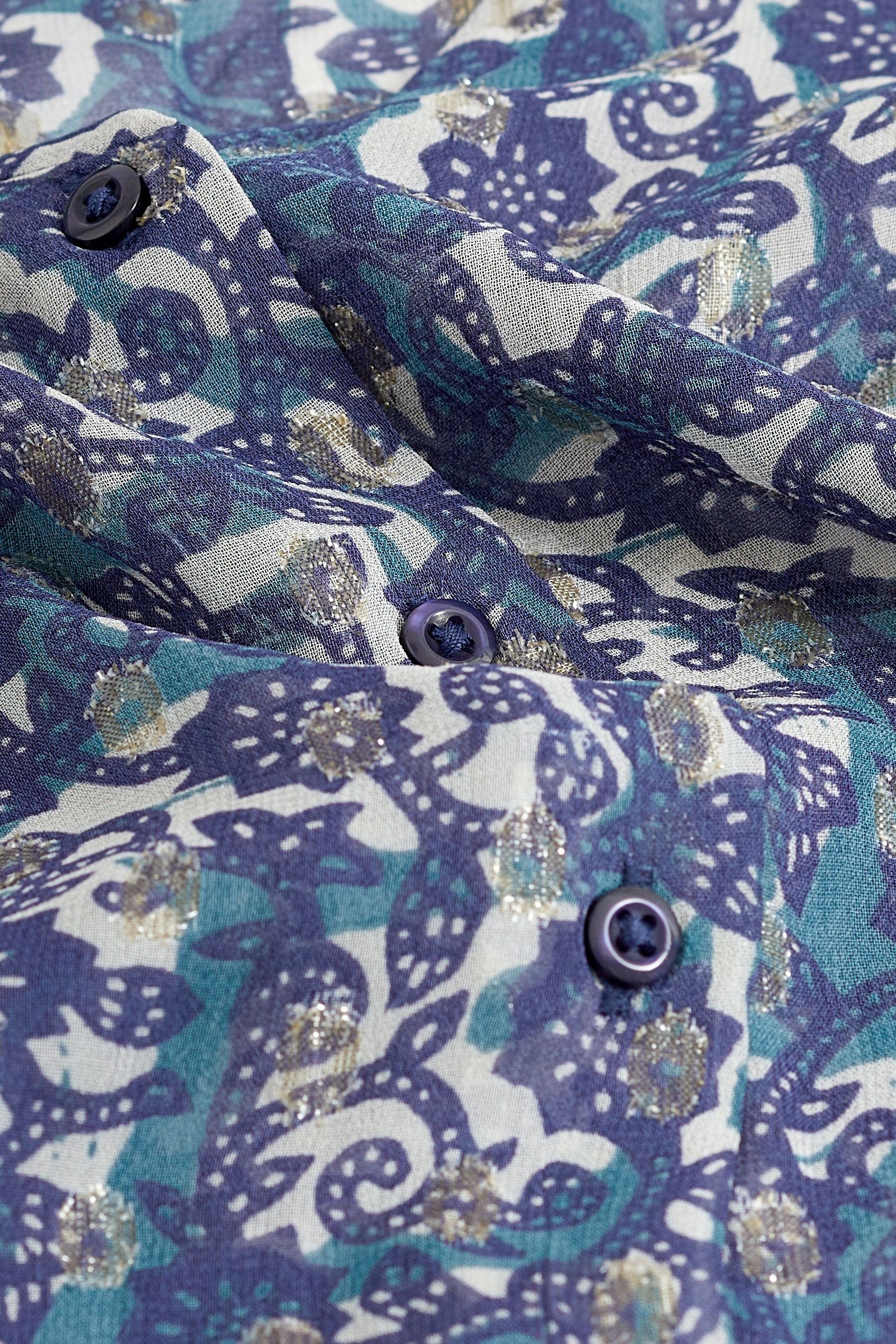 Floral Lurex-Bluse Next Blue (1-tlg) + V-Ausschnitt 3/4-Ärmeln mit Kurzarmbluse Getupfte