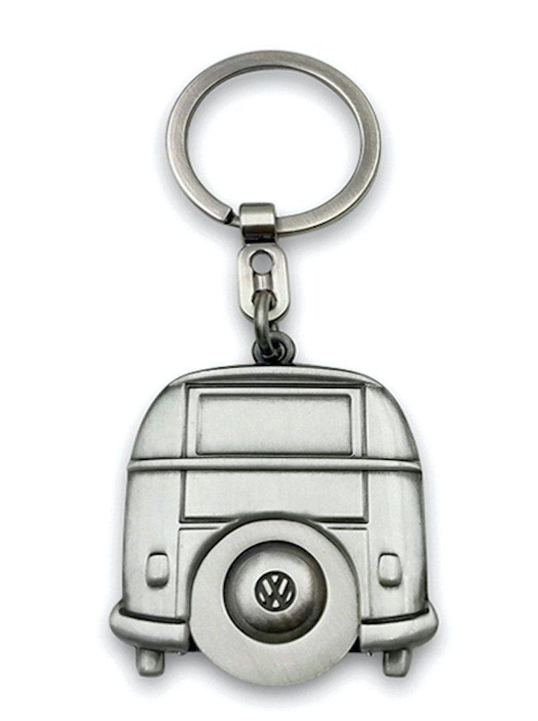 VW Collection by BRISA Schlüsselanhänger Einkaufswagenchip VW im Metall Design, aus Bulli mit Volkswagen T1 Schlüsselring