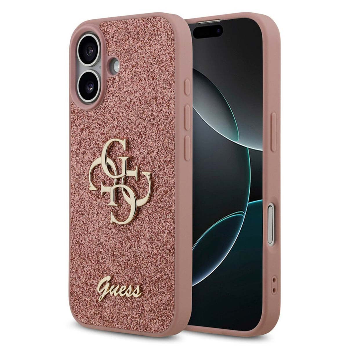 Guess Backcover Guess 4G Metal Logo Back Cover mit Glitter Apple iPhone 17 - Rosa