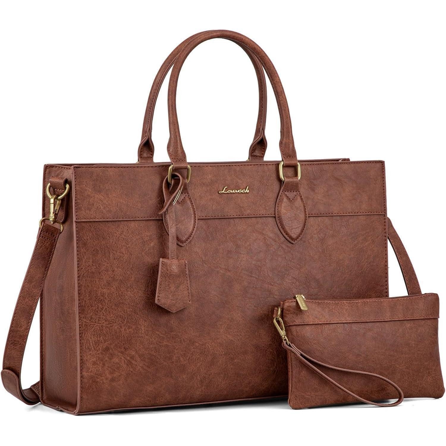 LuxusKollektion Laptoptasche Laptoptasche Damen 15,6Zoll Wasserdicht PU Leder Shopper 1-braun M